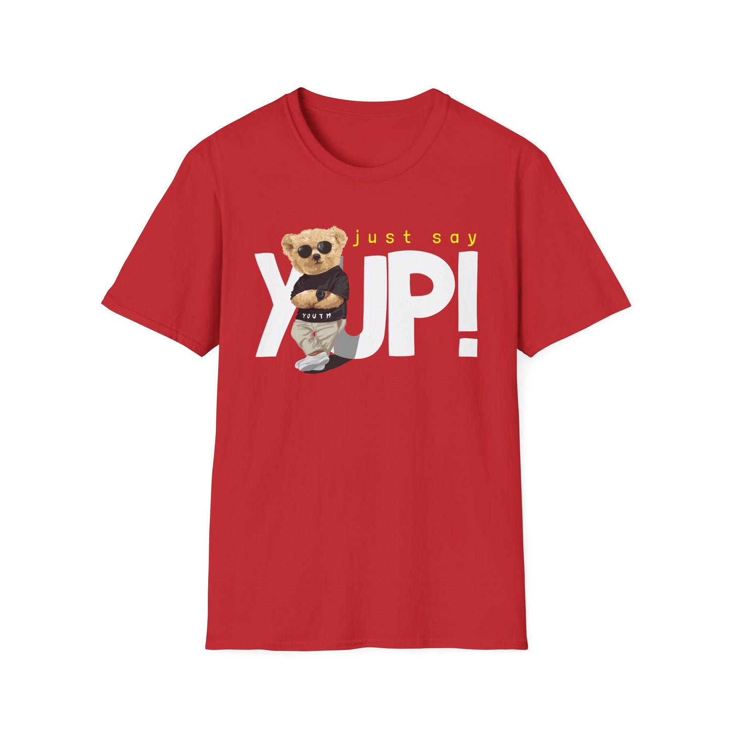 Unisex Casual Graphic Tee - Just Say YUP! Trendy T-Shirt for Everyday Wear, Gift for Friends, Fun Summer Fashion, Pop Culture Style Red