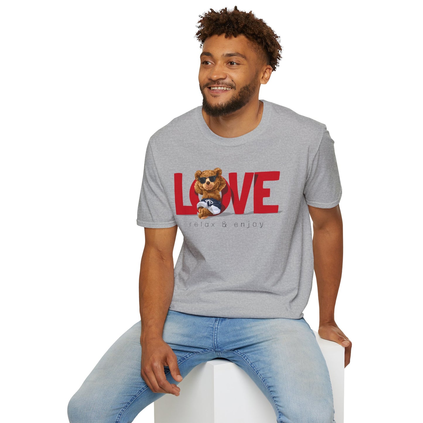 Love Bear Unisex Softstyle T-Shirt | Cute Casual Tee, Gift for Him/Her, Valentine’s Day, Birthday, Everyday Wear Sport Grey