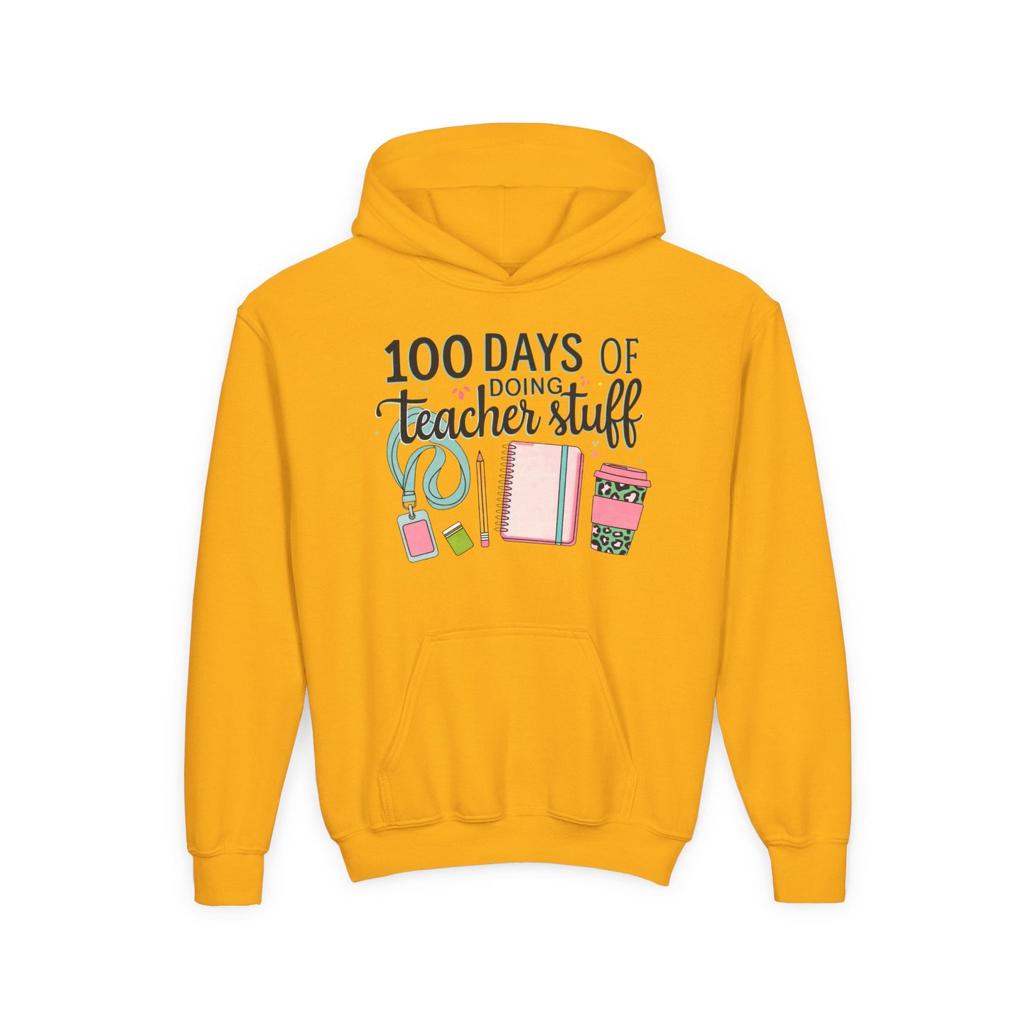 Teacher Appreciation Youth Hoodie, Perfect for School Days, Gifts for Educators, 100 Days of Teacher Stuff, Cozy Classroom Wear, Fun Gold