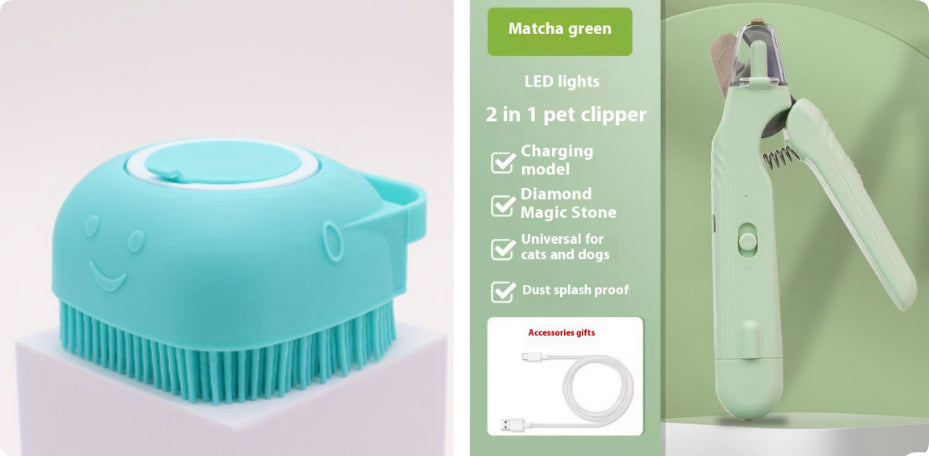 2 In 1 Pet Nail Clippers With Led Light Dog Cat Special Blood Line Scissors Multifunction Animals Paw Nail Trimmer Pet Supplies Green set