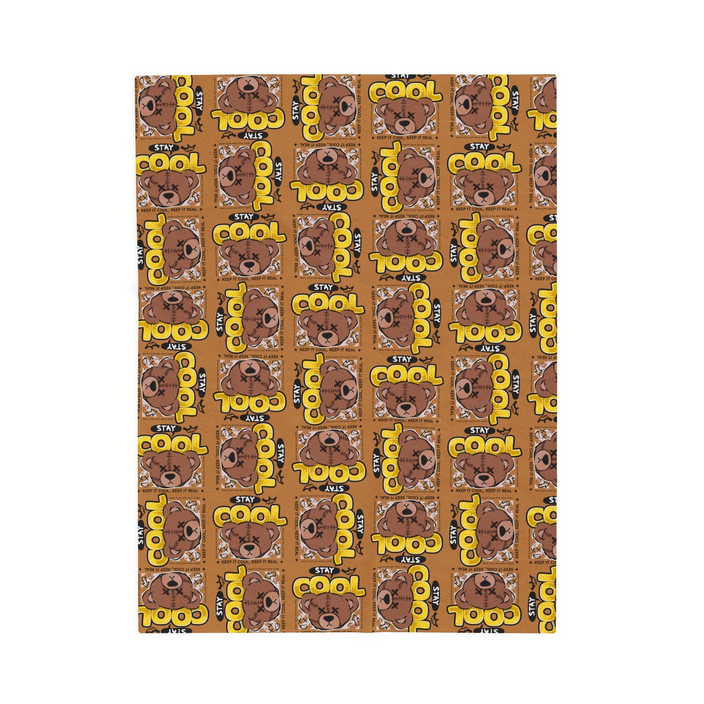 "Stay Cool" Brown Bear Graphic Velveteen Plush Blanket – Soft Throw with "Keep It Real" Quote – Urban Streetwear Home Decor