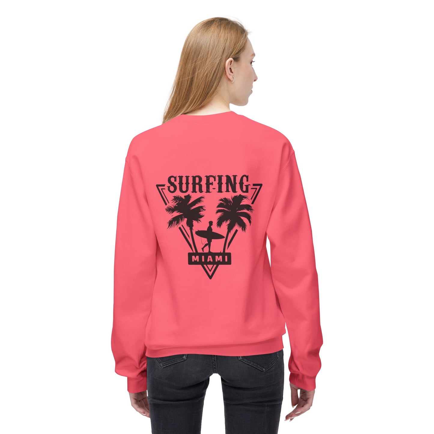 Miami Surfing Sweatshirt, Unisex Sweatshirt, Beach Lover Gift, Casual Layering Piece, Summer Vibes Apparel, Surfing Lifestyle Clothing