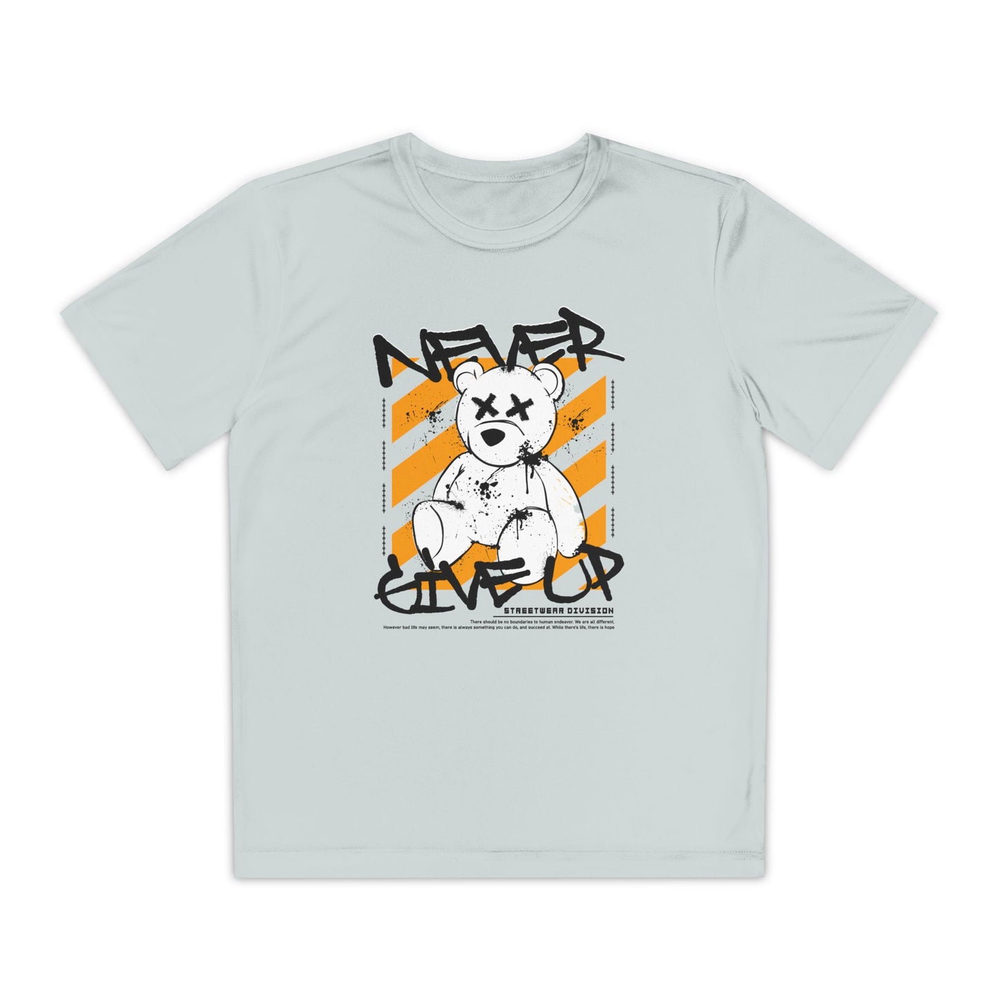 Youth Motivational Tee, Never Give Up T-Shirt, Trendy Kids Apparel, Gift for Teens, Sporty Youth Wear, Inspirational Youth Shirt Silver