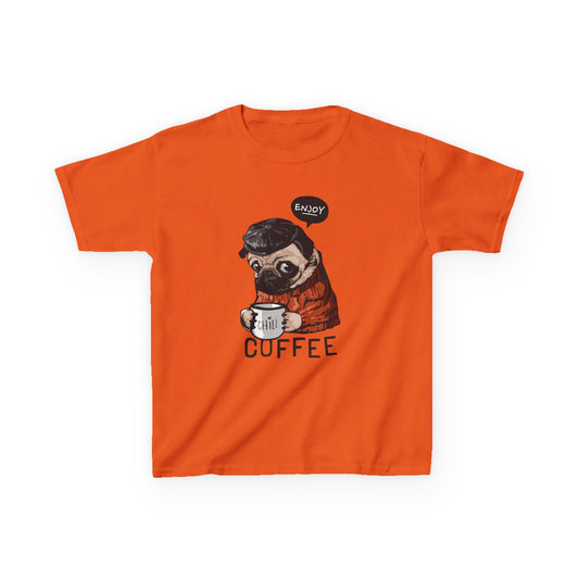 Coffee Lover Kids Tee, Cute Animal T-Shirt, Perfect Gift for Birthdays & Holidays, Funny Dog Design, Comfortable Everyday Wear Orange