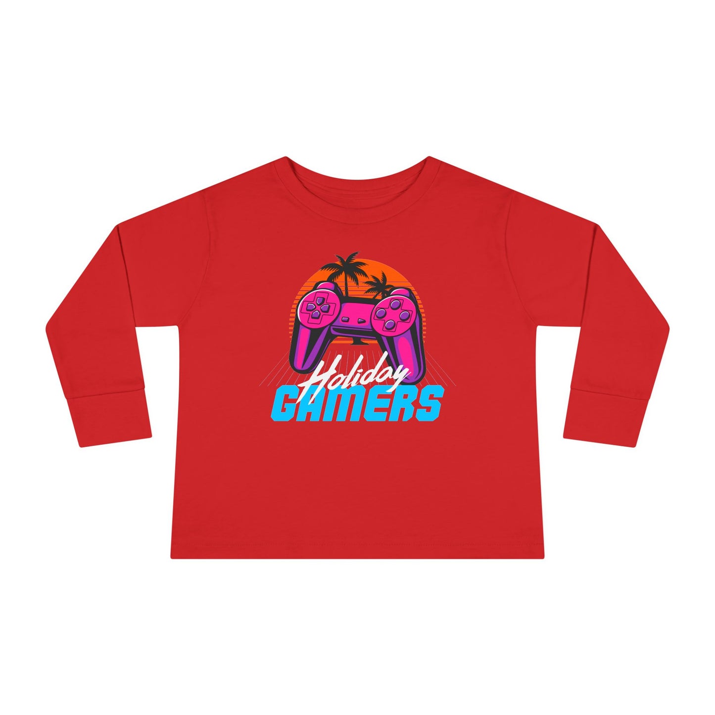 Holiday Gamers Toddler Long Sleeve Tee, Kids Gaming Shirt, Playful Toddler Apparel, Gift for Gamers, Fun Children's Top Red