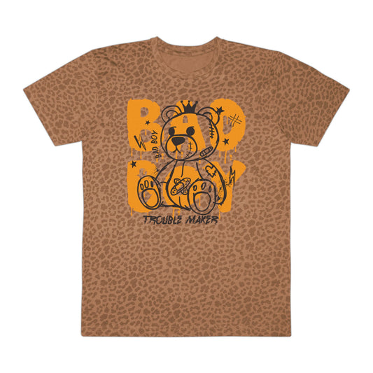 Men's 'Bad Boy' Trouble Maker Tee, Casual Wear, Gift for Him, Trendy T-Shirt, Animal Print, Graphic Tee, Cool Style, Birthday Gift Brown Leopard