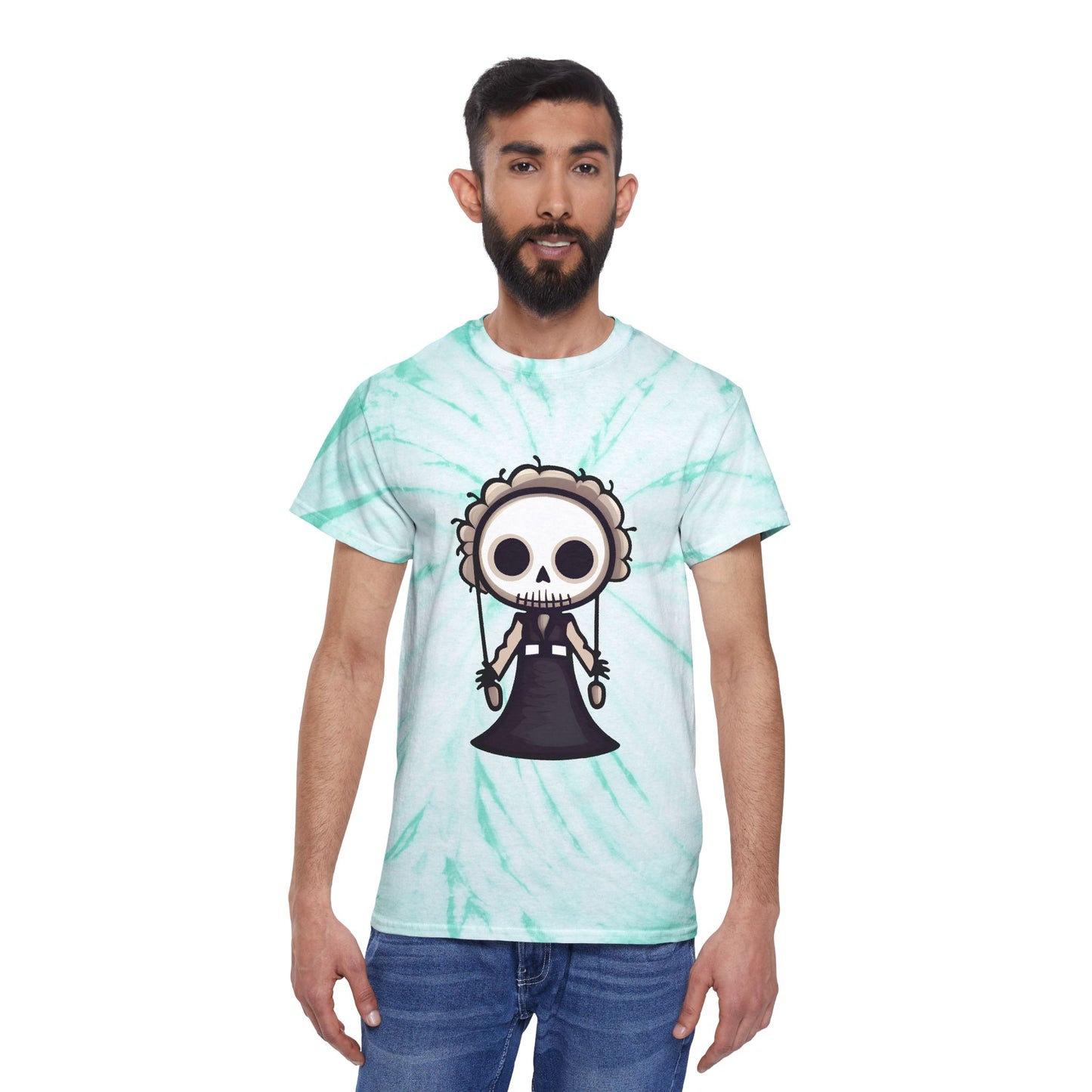Skeleton Puppet Tie-Dye Tee, Spooky Vibes, Perfect for Halloween, Casual Outfit, Trendy Gift - Cozy Kawaii LLC