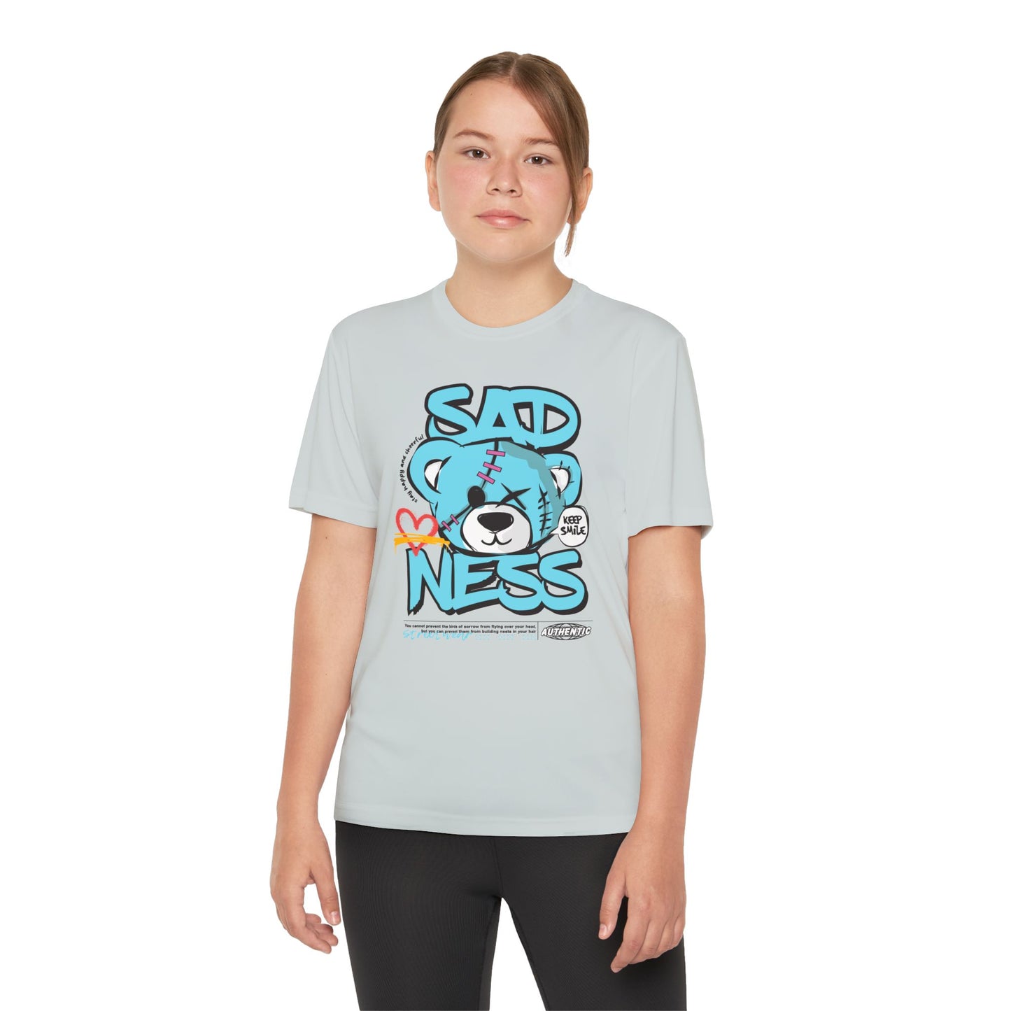 Youth Sadness Bear Tee - Unique Graphic T-Shirt for Kids, Casual Wear, Birthday Gift, Trendy Streetwear, Emotional Support Apparel