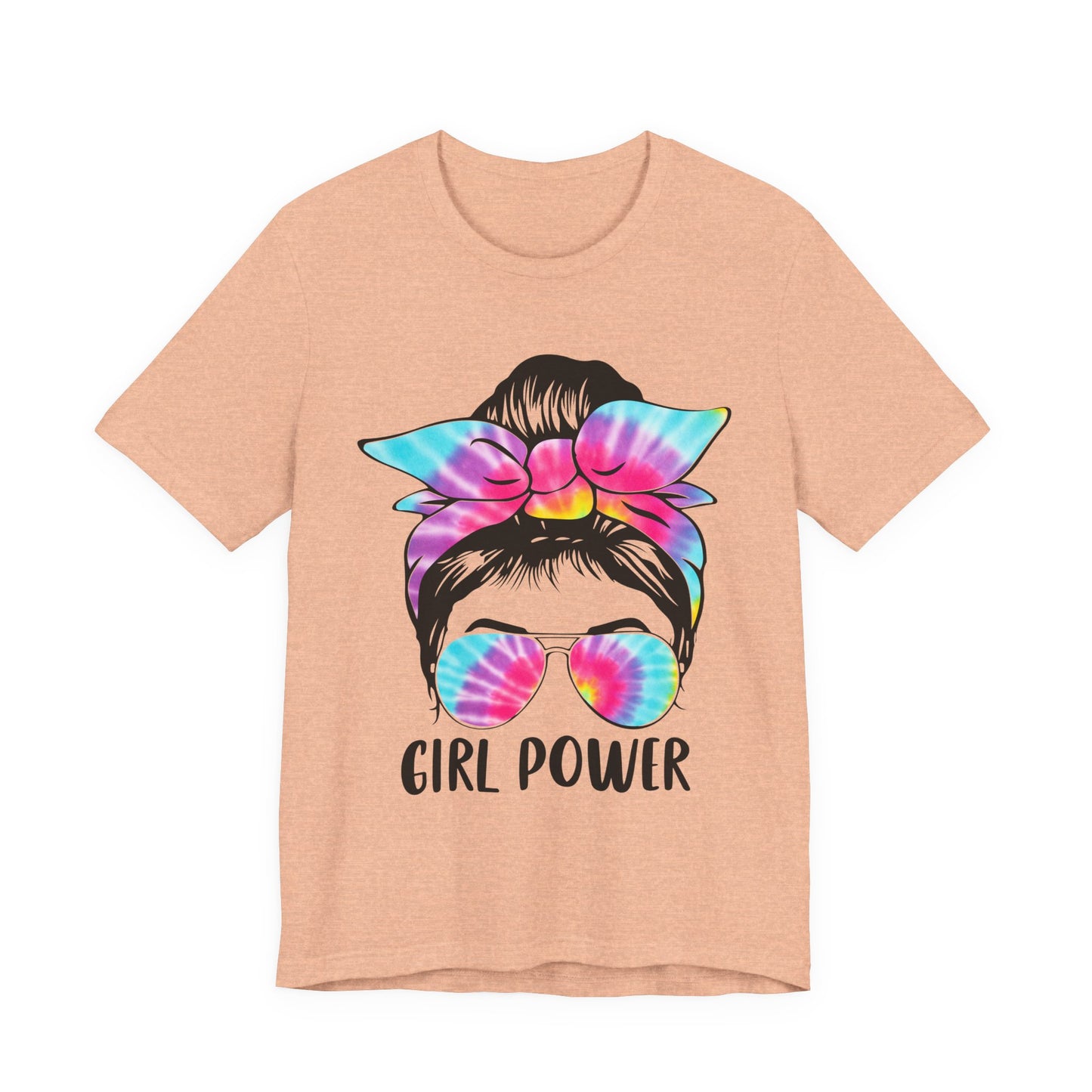 Girl Power Tie-Dye Tee, Unisex Short Sleeve Shirt, Feminist Apparel, Gift for Her, Casual Everyday Wear, Birthday Present Heather Peach