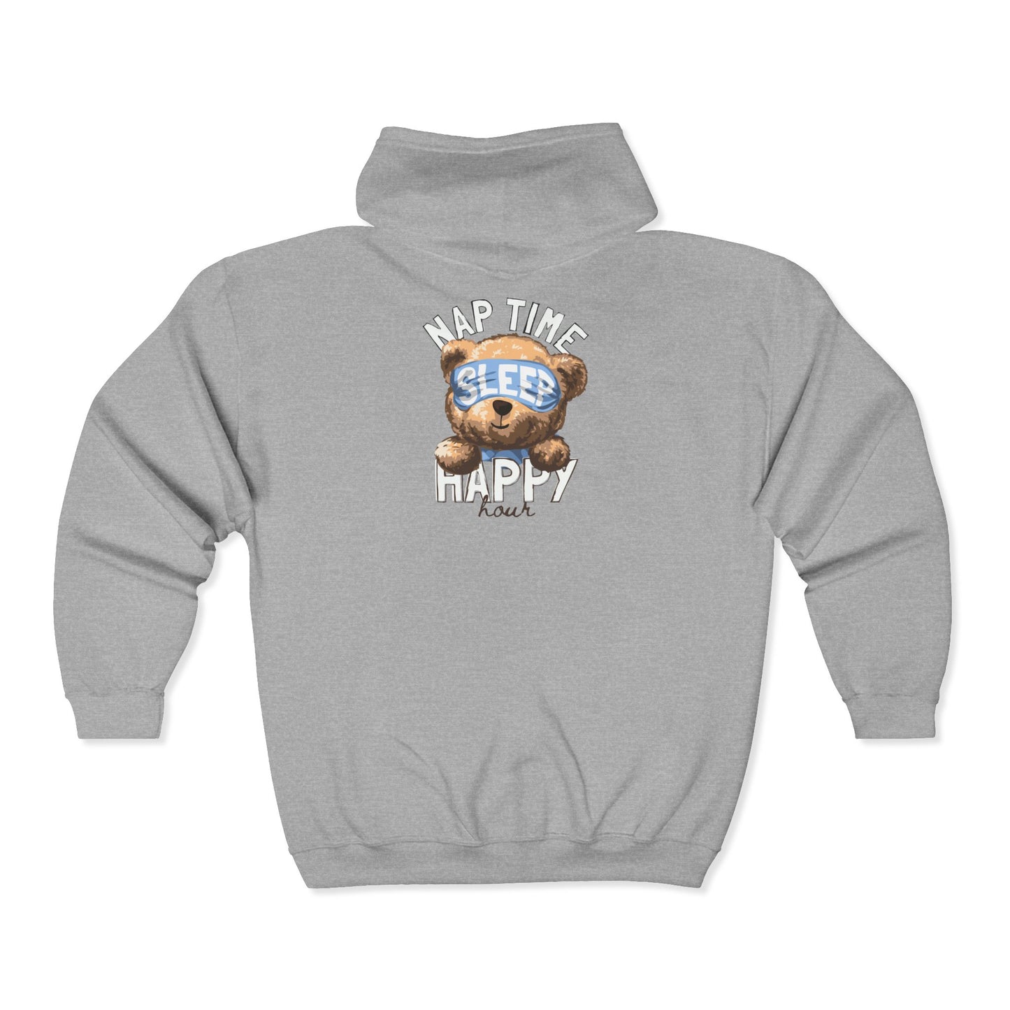 Hooded Sweatshirt Nap Time Happy Hour Teddy Bear Embroidered Zip-Up