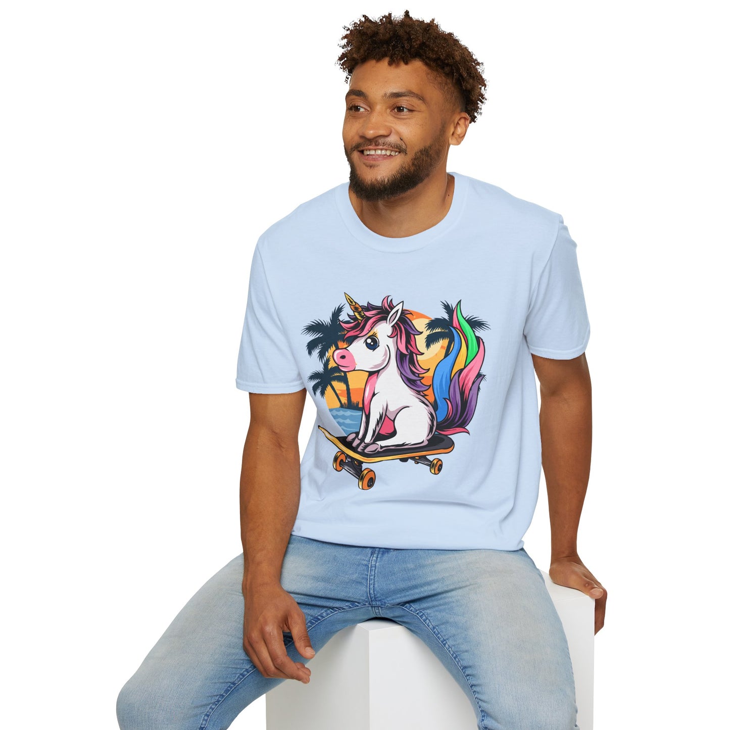 Skateboarding Unicorn T-Shirt, Cute Graphic Tee for Teens, Fun Summer Wear, Gifts for Unicorn Lovers, Beach Day Outfit