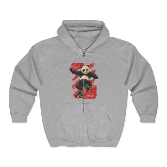 Panda Full Zip Hoodie - Soft and Comfy Unisex Sweatshirt with Reduced Pilling - Embroidery Option Available Sport Grey