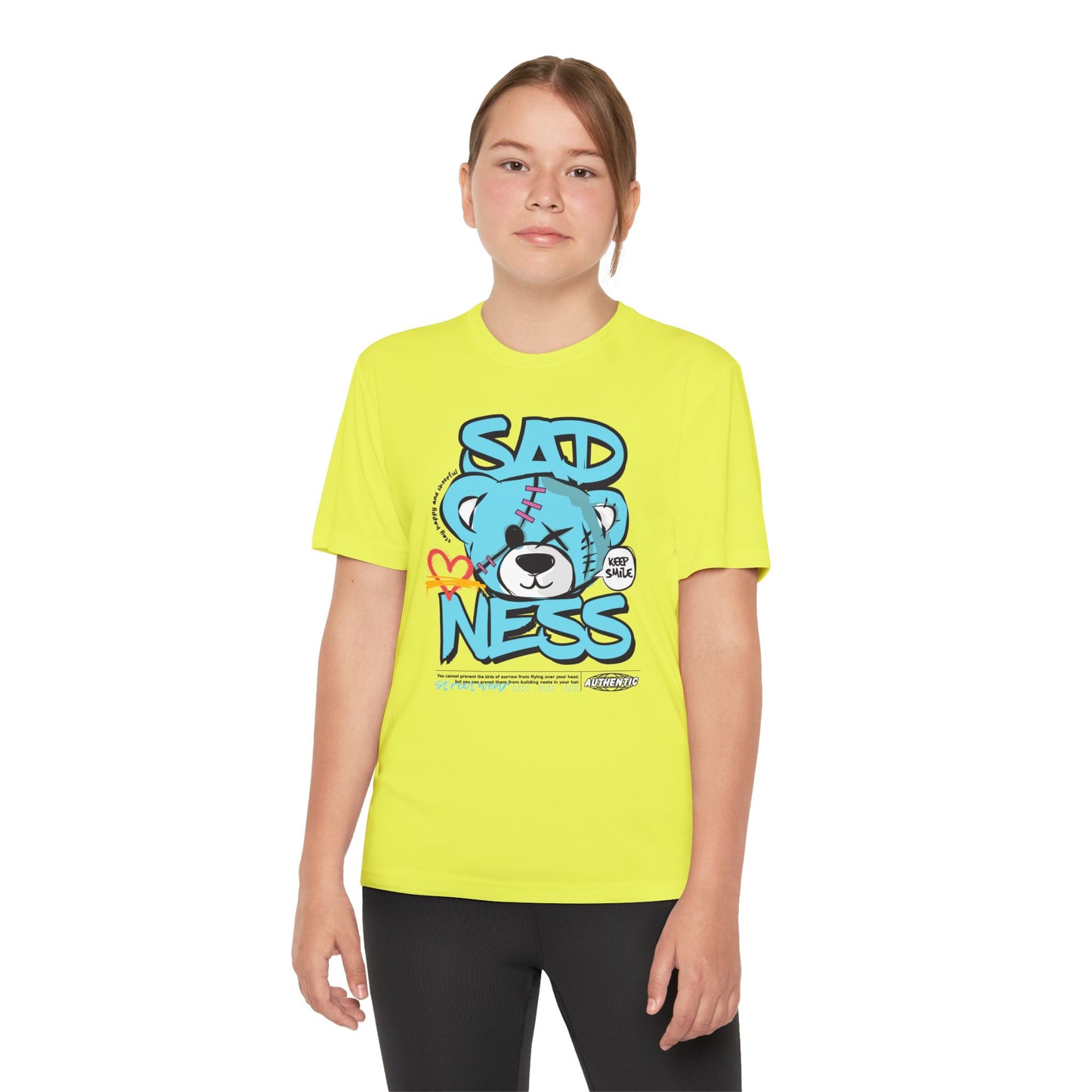 Youth Sadness Bear Tee - Unique Graphic T-Shirt for Kids, Casual Wear, Birthday Gift, Trendy Streetwear, Emotional Support Apparel