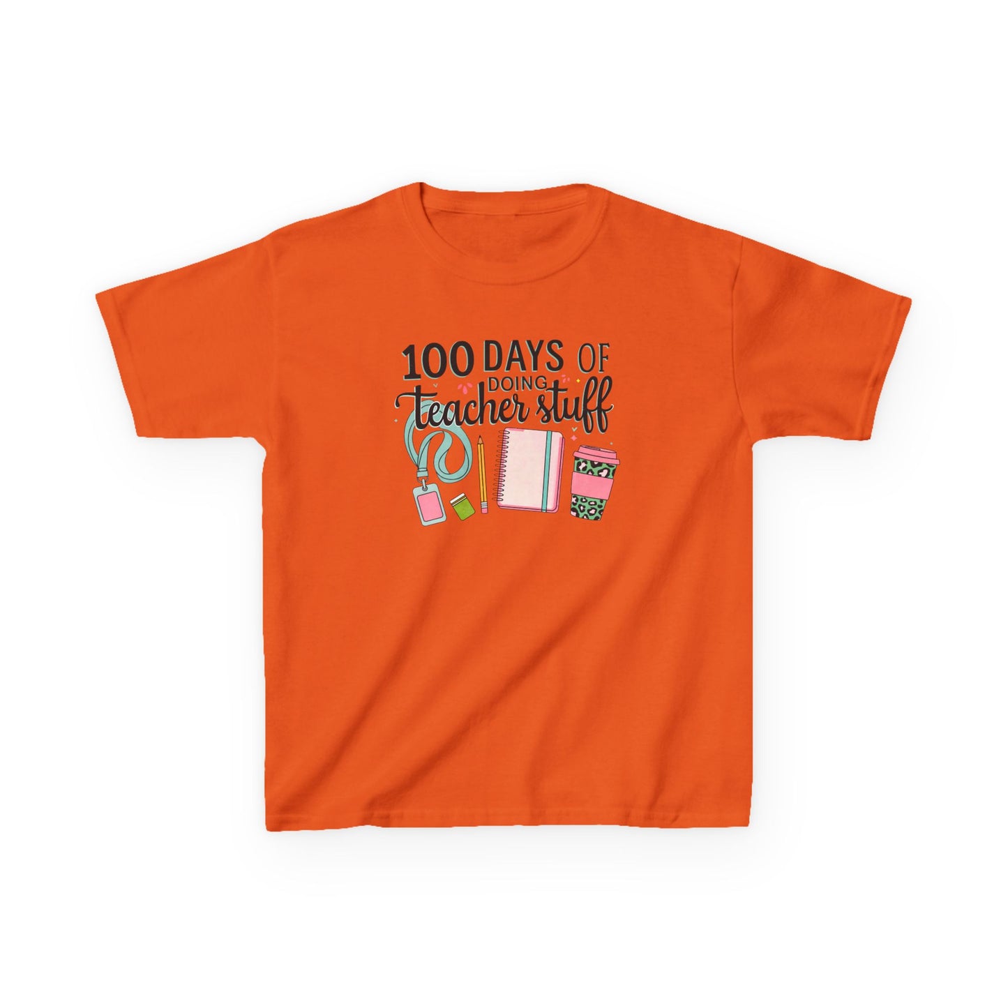 Teacher Appreciation Kids Tee, 100 Days of Teacher Stuff Shirt, School Spirit Tee, Gift for Future Educators, Kids' Classroom Apparel Orange