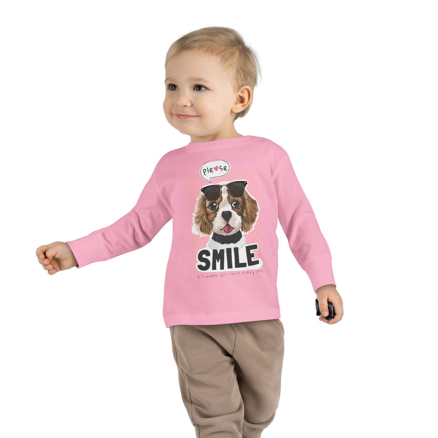 Toddler Long Sleeve Tee with Adorable Dog Design, Cute Kids Shirt, Birthday Gift, Pet Lovers Apparel, Everyday Wear