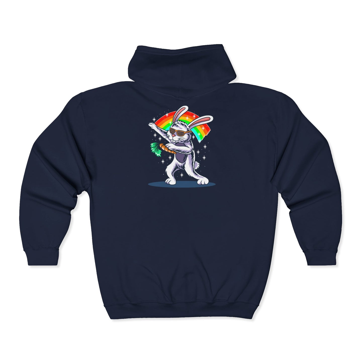 Colorful Bunny Zip-Up Hoodie, Unisex Rainbow Jacket, Fun Sweatshirt for All Occasions, Great Gift for Easter, Spring Celebrations