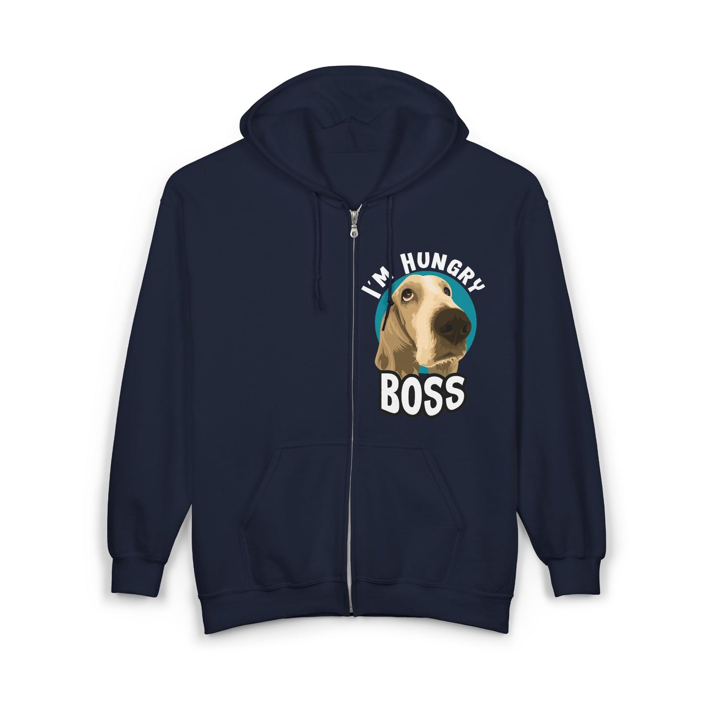 Hungry Boss Dog Hoodie, Funny Pet Lover Gift, Unisex Zip-Up Sweatshirt, Cute Animal Apparel, Ideal for Dog Owners, Cozy Layering