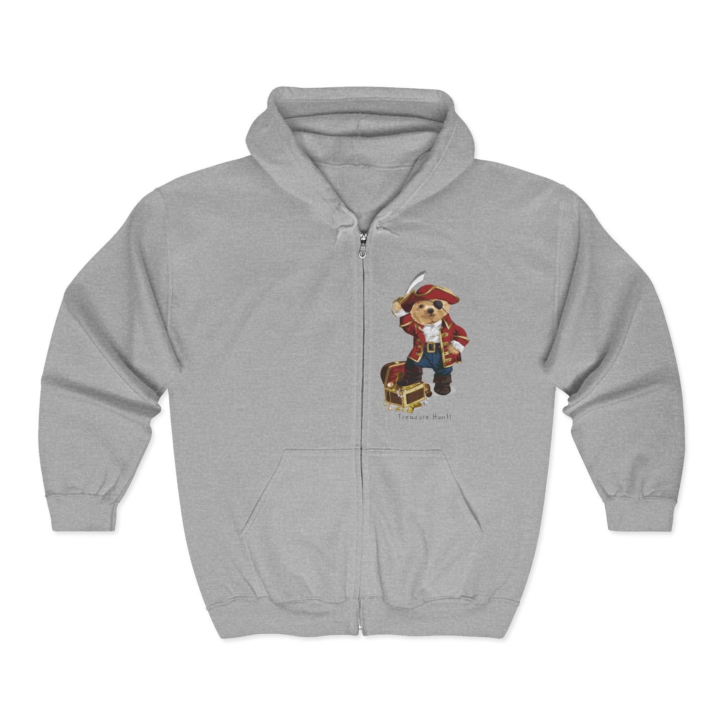 Pirate Bear Hoodie - Cozy Unisex Zip-Up Sweatshirt for Kids & Adults, Perfect for Birthdays, Halloween, or Gift-Giving Sport Grey