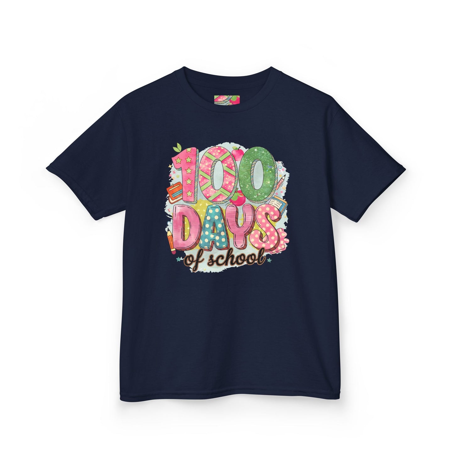 Kids 100 Days of School Tee, Fun t-shirt for kids, Milestone celebration shirt, Perfect for school events, Unique kids' apparel Navy