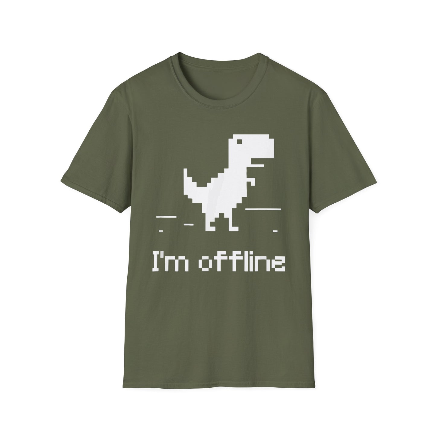 Retro Dinosaur Tee - I'm Offline T-Shirt | Perfect Gift for Gamers, Casual Wear, Retro Design, Birthday Surprise, Fun Gift Military Green