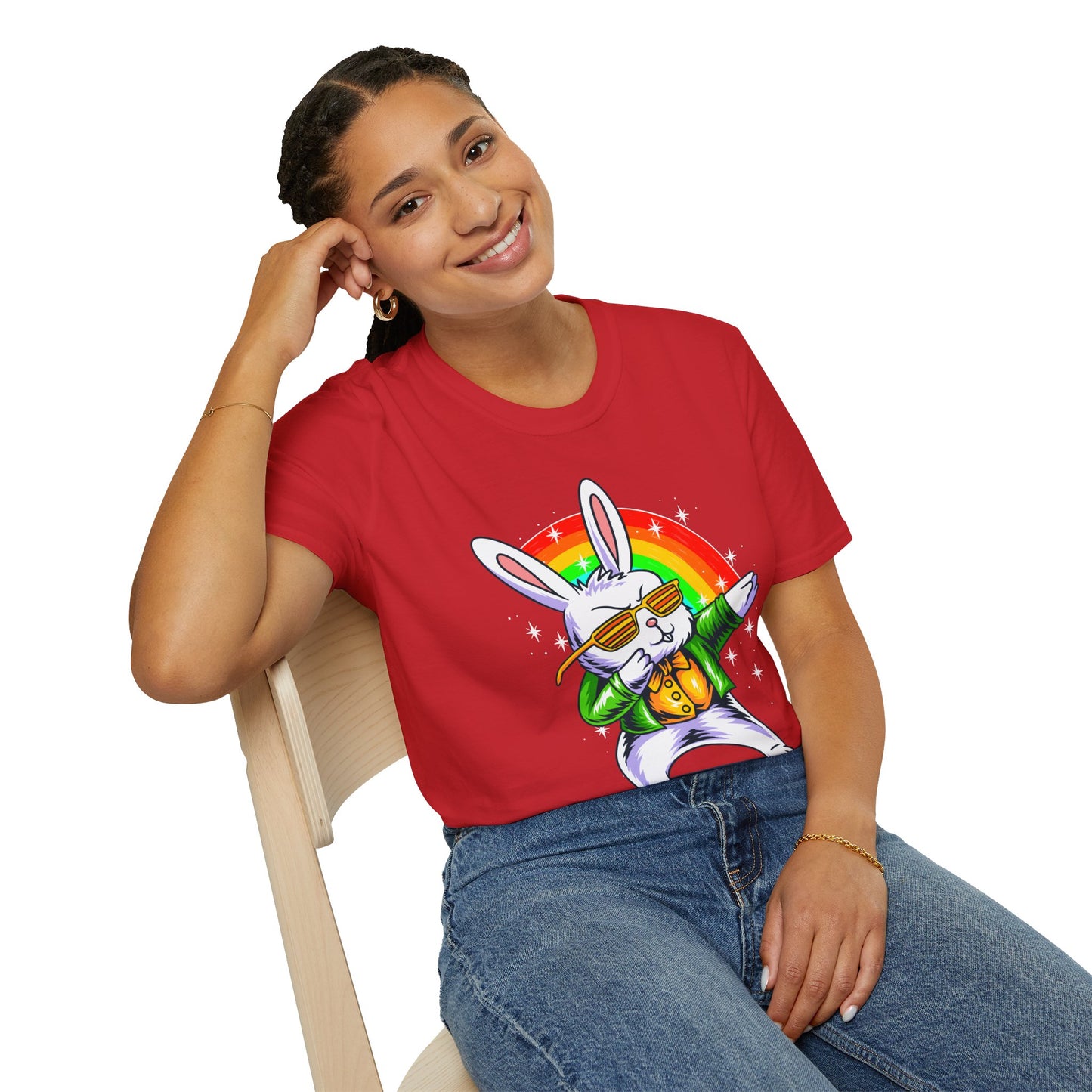 Rainbow Rabbit Cool Vibes Unisex T-Shirt, Fun Gift for Animal Lovers, Perfect for Parties, Birthdays, and Everyday Wear