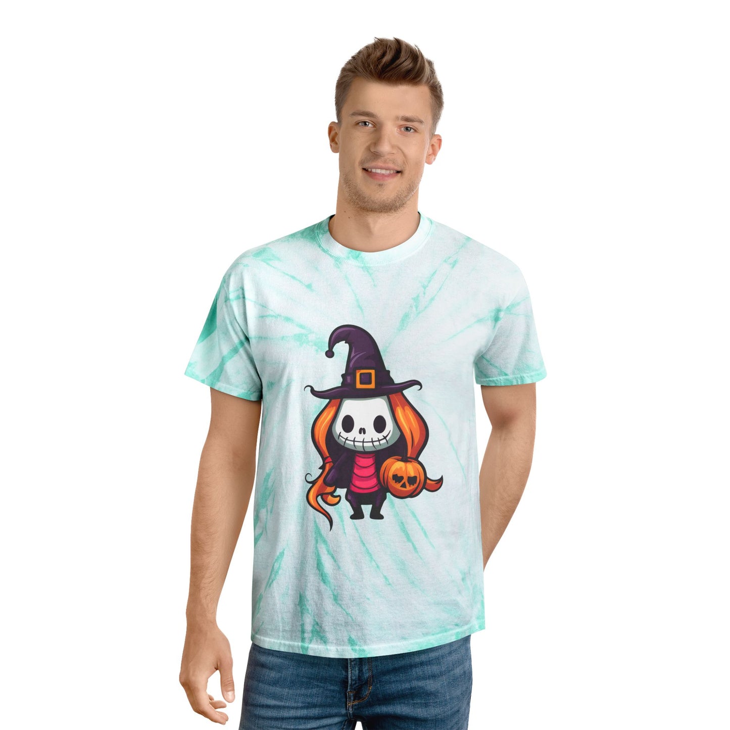 Cute Halloween Tie-Dye Tee, Playful Witch Graphic Shirt, Spooky Fall Apparel, Festival Outfit, Holiday Gift Idea - Cozy Kawaii LLC