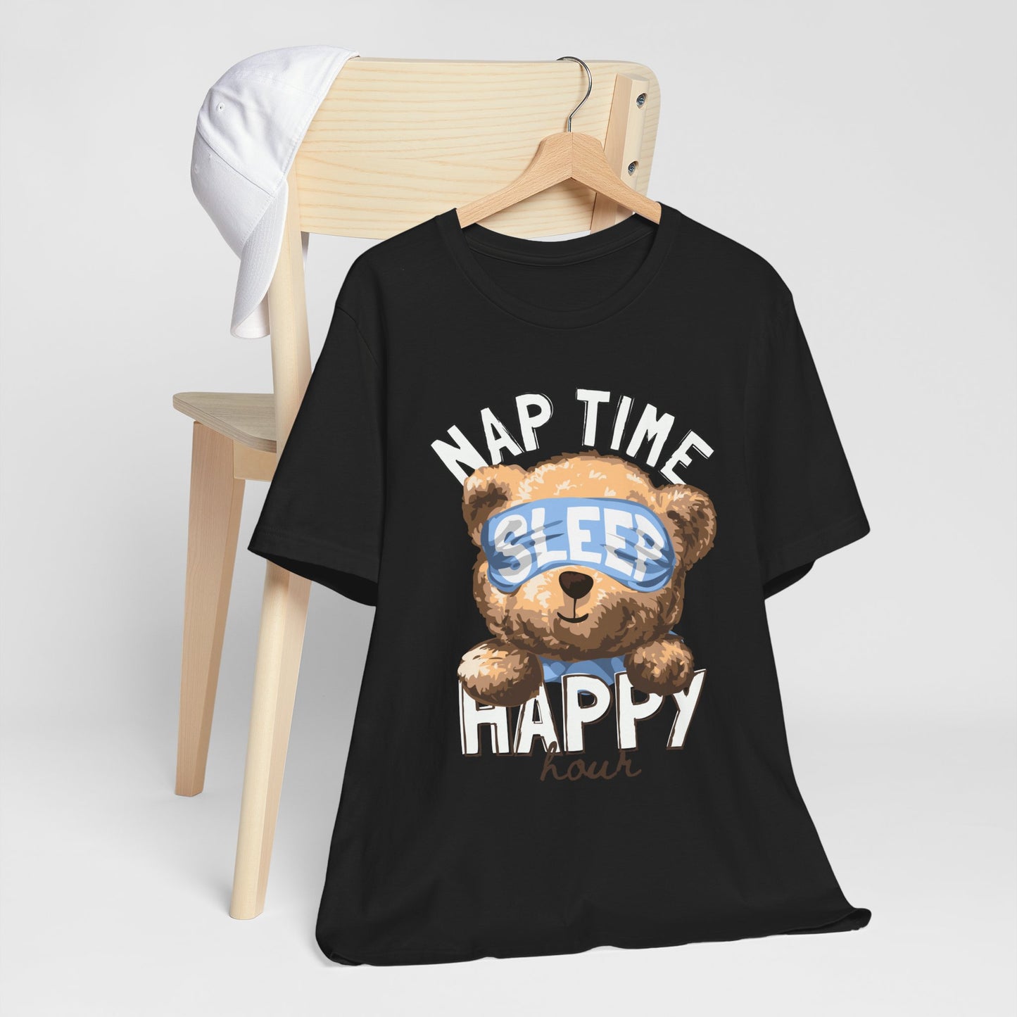 Nap Time Happy Hour Tee, Cute Bear Tee, Unisex Casual Shirt, Gift for Nappers, Relaxation Apparel, Fun Sleepwear