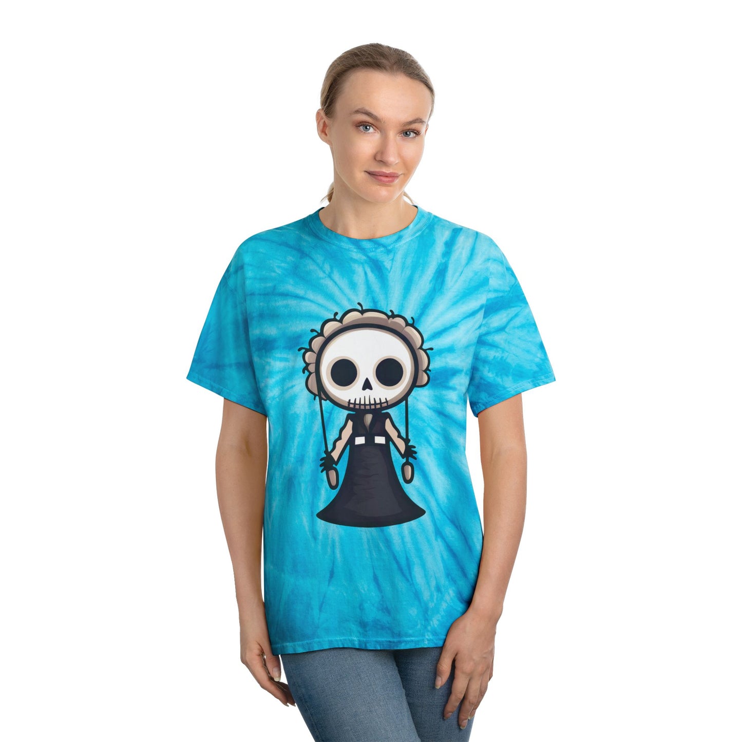 Skeleton Puppet Tie-Dye Tee, Spooky Vibes, Perfect for Halloween, Casual Outfit, Trendy Gift - Cozy Kawaii LLC