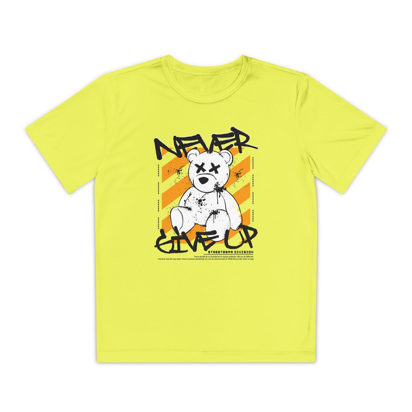 Youth Motivational Tee, Never Give Up T-Shirt, Trendy Kids Apparel, Gift for Teens, Sporty Youth Wear, Inspirational Youth Shirt Neon Yellow