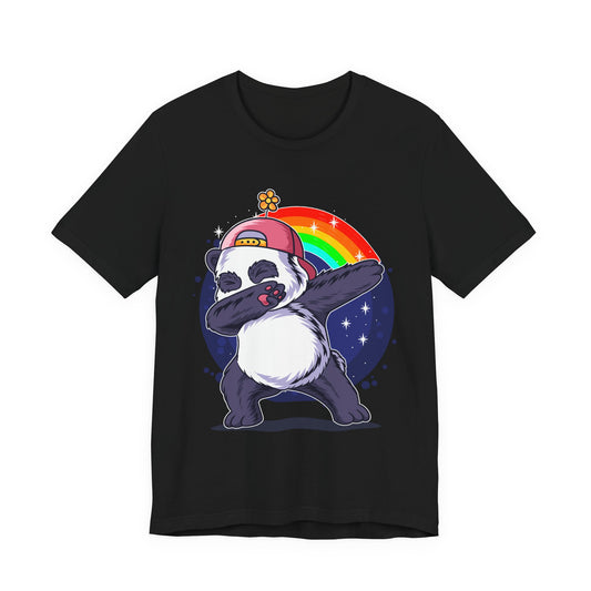 Playful Panda Tee - Unisex Jersey Short Sleeve T-Shirt, Cute Animal Shirt, Casual Everyday Wear, Gift for Panda Lovers, Fun Rainbow Design