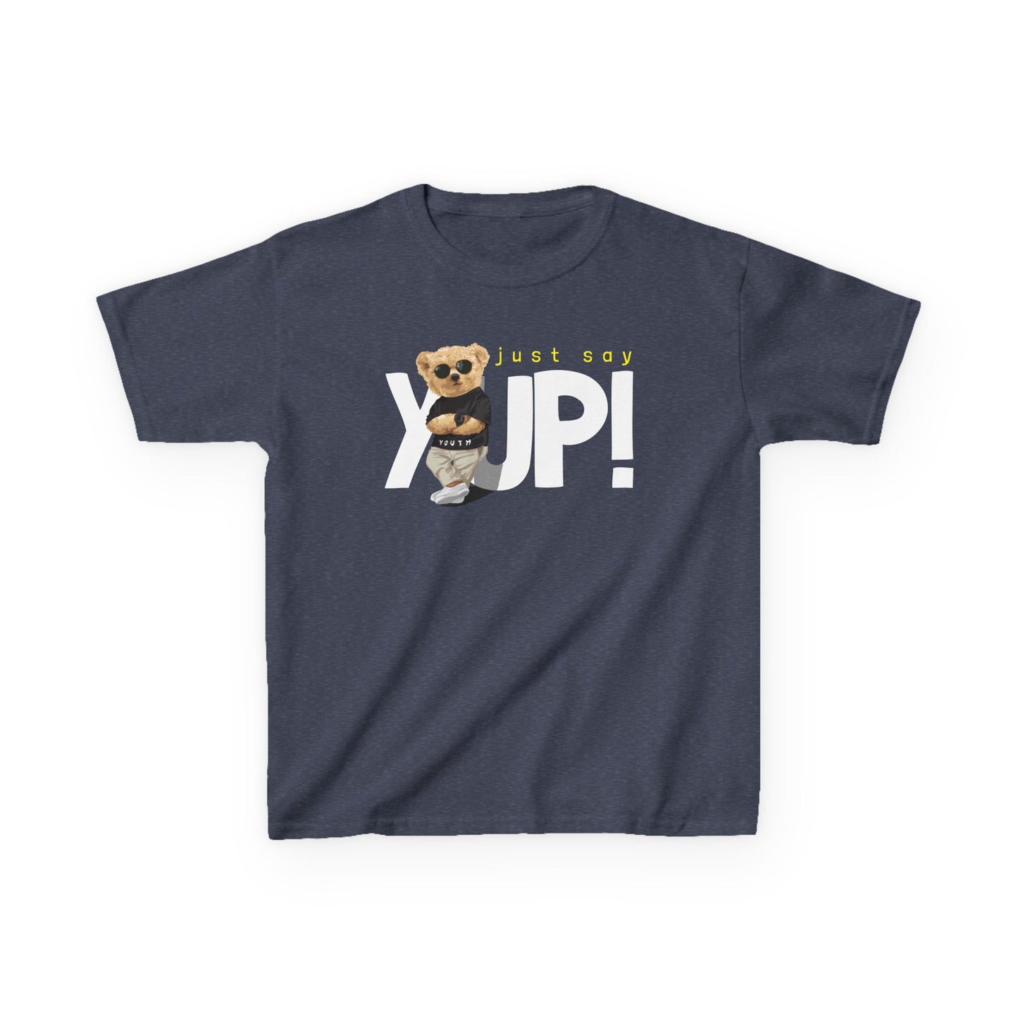 Kids Bear Graphic Tee, Just Say Yup! T-Shirt, Cute Children's Shirt, Perfect Gift for Kids, Fun Playwear, Birthday Gift Heather Navy