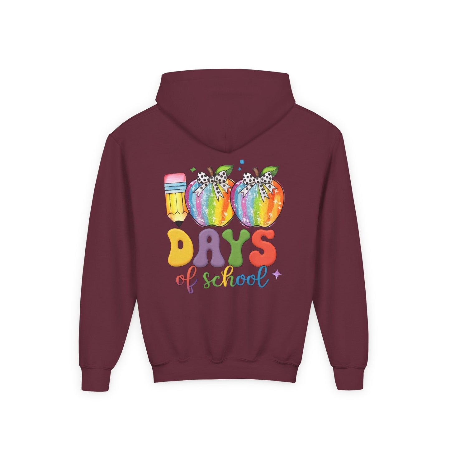 Colorful 100 Days of School Hoodie for Kids, Fun Sweatshirt for Students, Back to School Gift, Rainbow Apple Design, Classroom