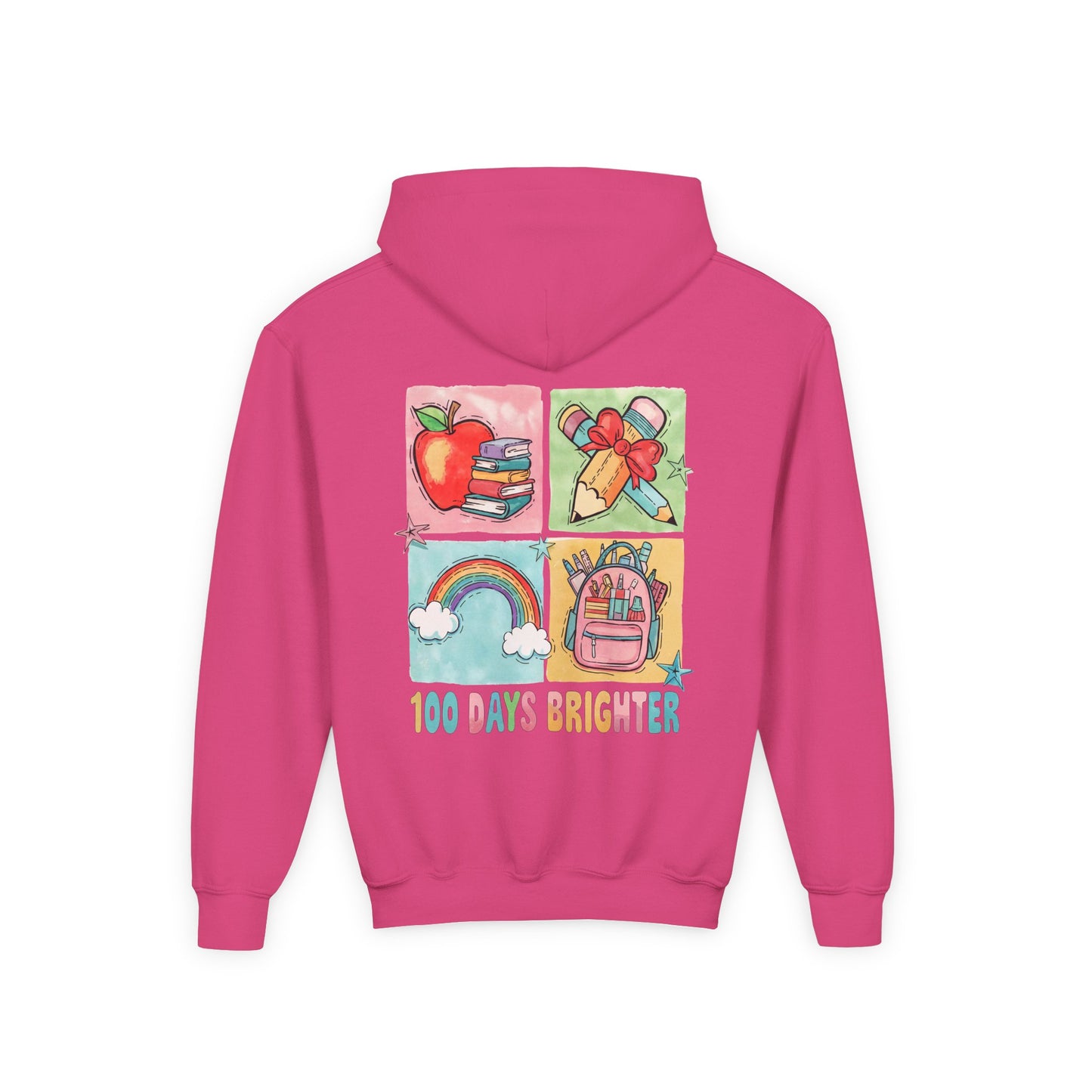 Youth Hoodie with Colorful Design – Perfect for Kids, Back to School, Gifts, Everyday Wear, Fun Celebrations, 100 Days Brighter