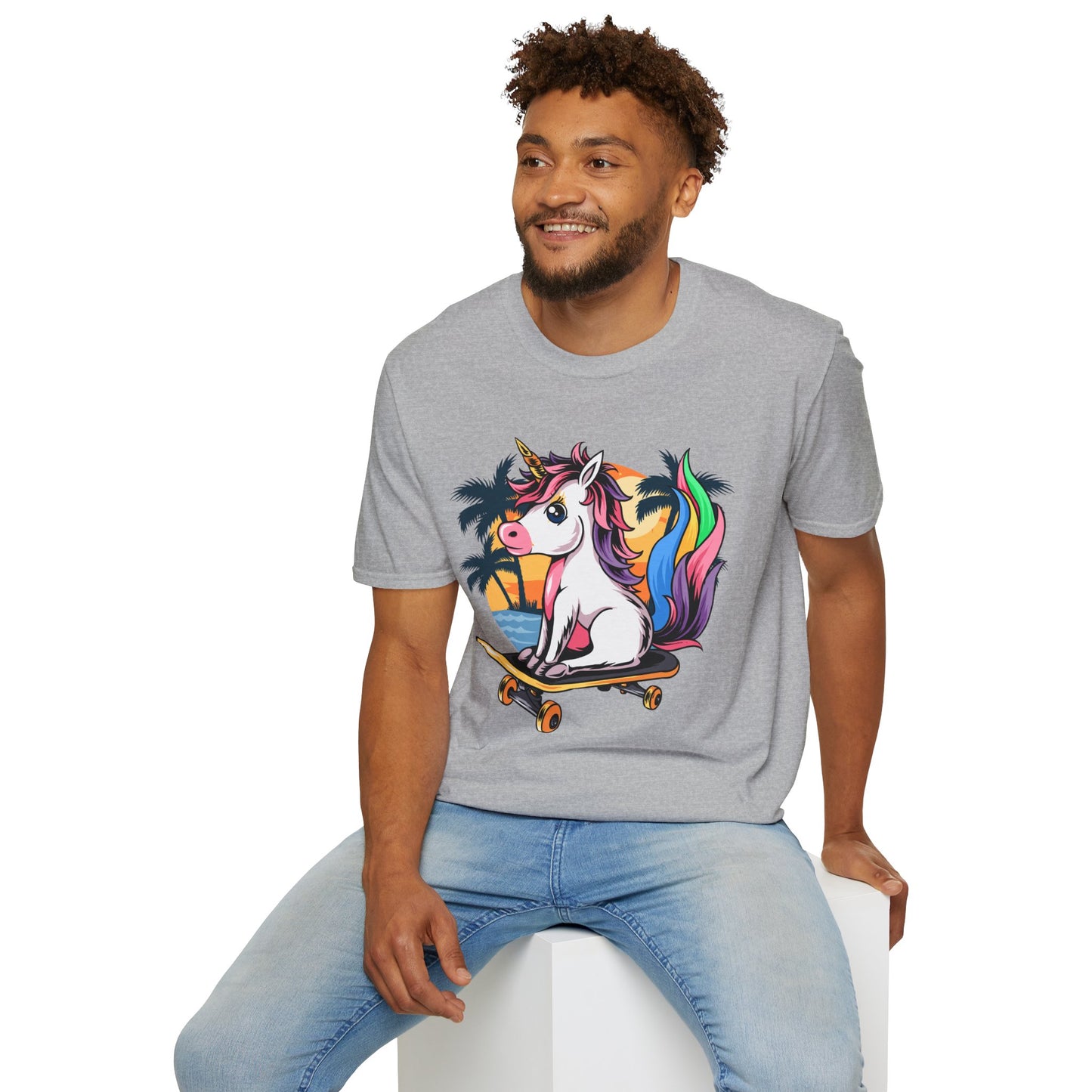 Skateboarding Unicorn T-Shirt, Cute Graphic Tee for Teens, Fun Summer Wear, Gifts for Unicorn Lovers, Beach Day Outfit