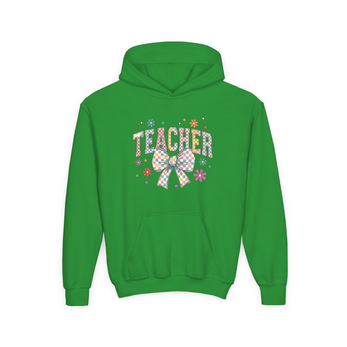 Teacher Appreciation Youth Hooded Sweatshirt - Cute Bow Design, Perfect Gift for Educators, Back to School, Christmas, Birthday Irish Green