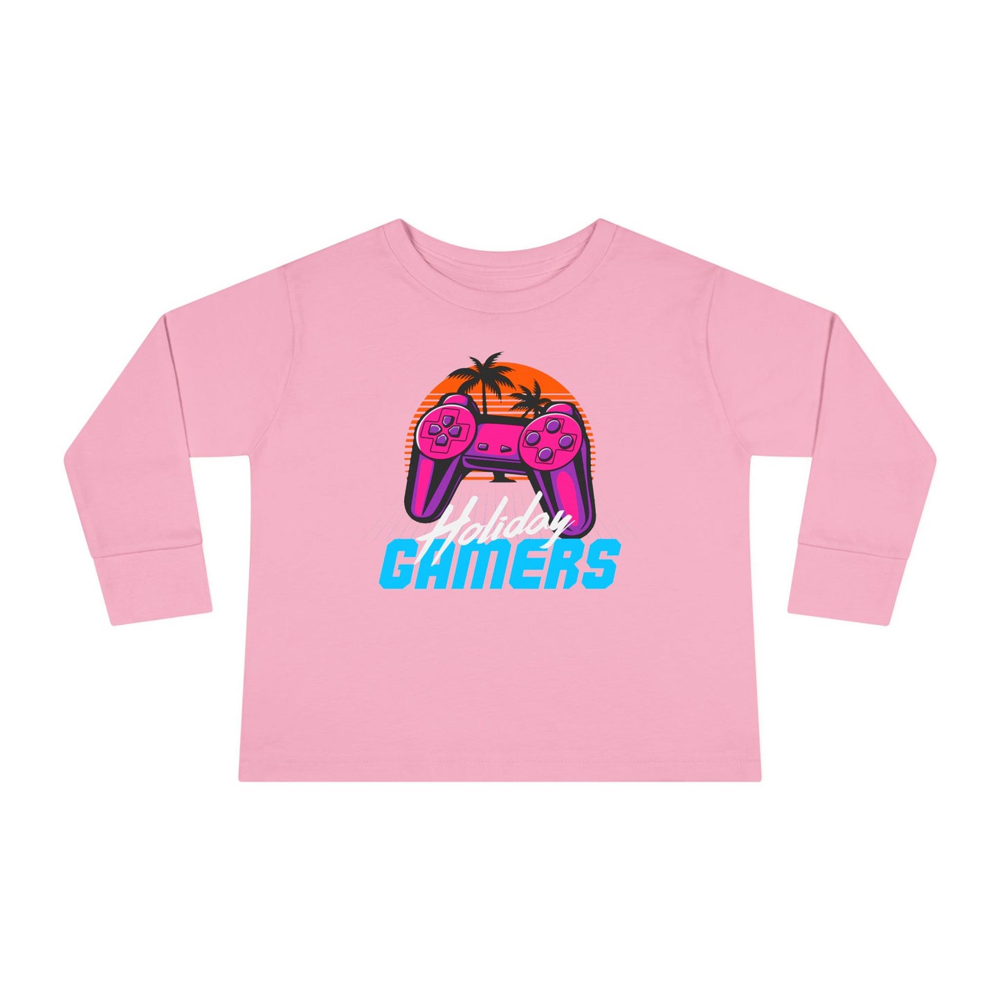 Holiday Gamers Toddler Long Sleeve Tee, Kids Gaming Shirt, Playful Toddler Apparel, Gift for Gamers, Fun Children's Top Pink
