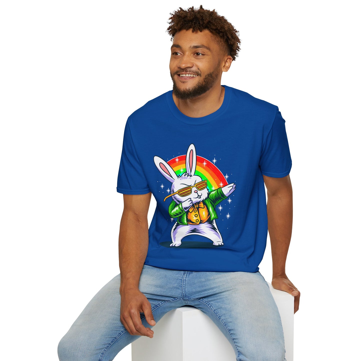 Rainbow Rabbit Cool Vibes Unisex T-Shirt, Fun Gift for Animal Lovers, Perfect for Parties, Birthdays, and Everyday Wear