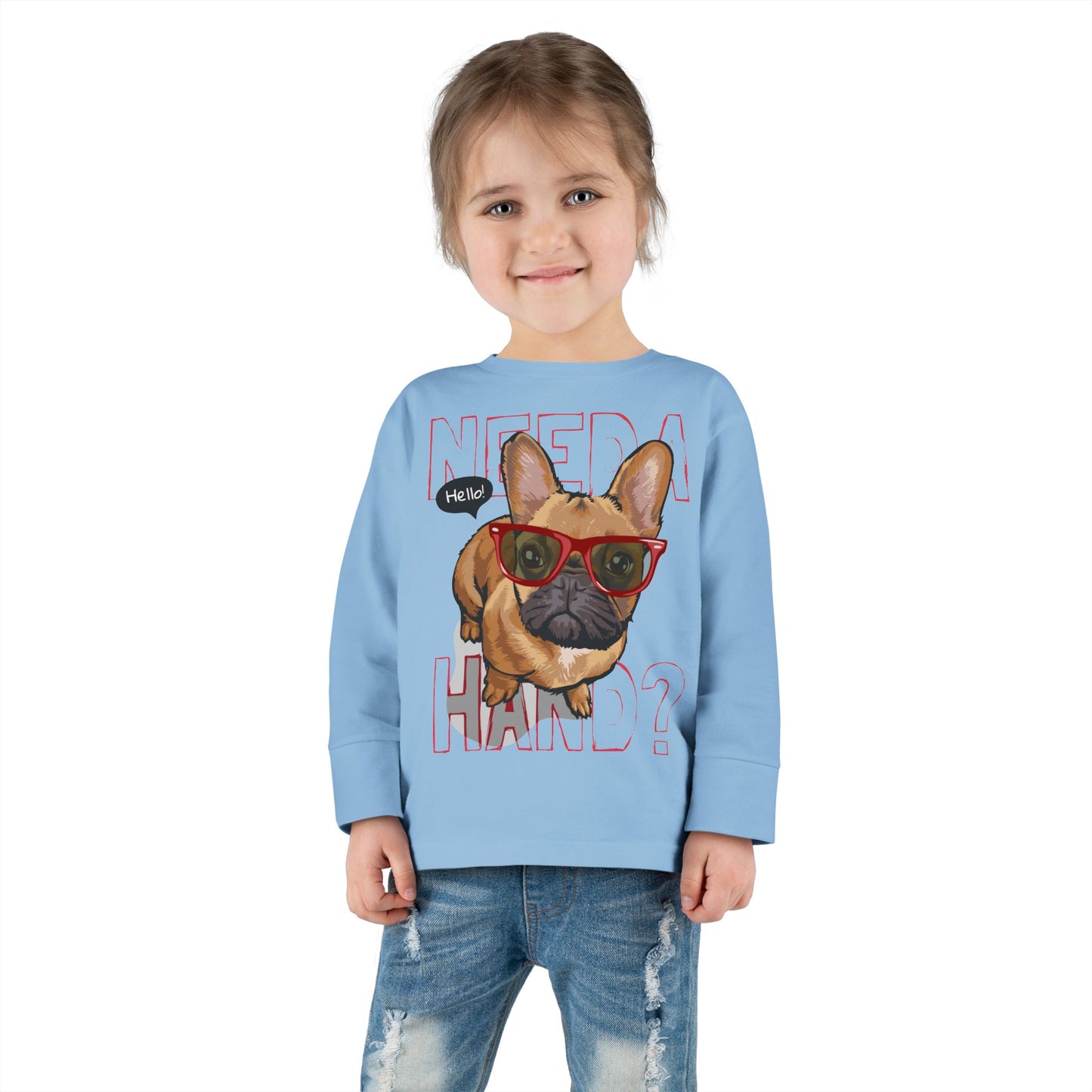 Hello French Bulldog Toddler Tee, Cute Kids Shirt, Toddler Long Sleeve, Dog Lover Gift, Fun Pet Tee, Birthday Outfit, Playdate Wear