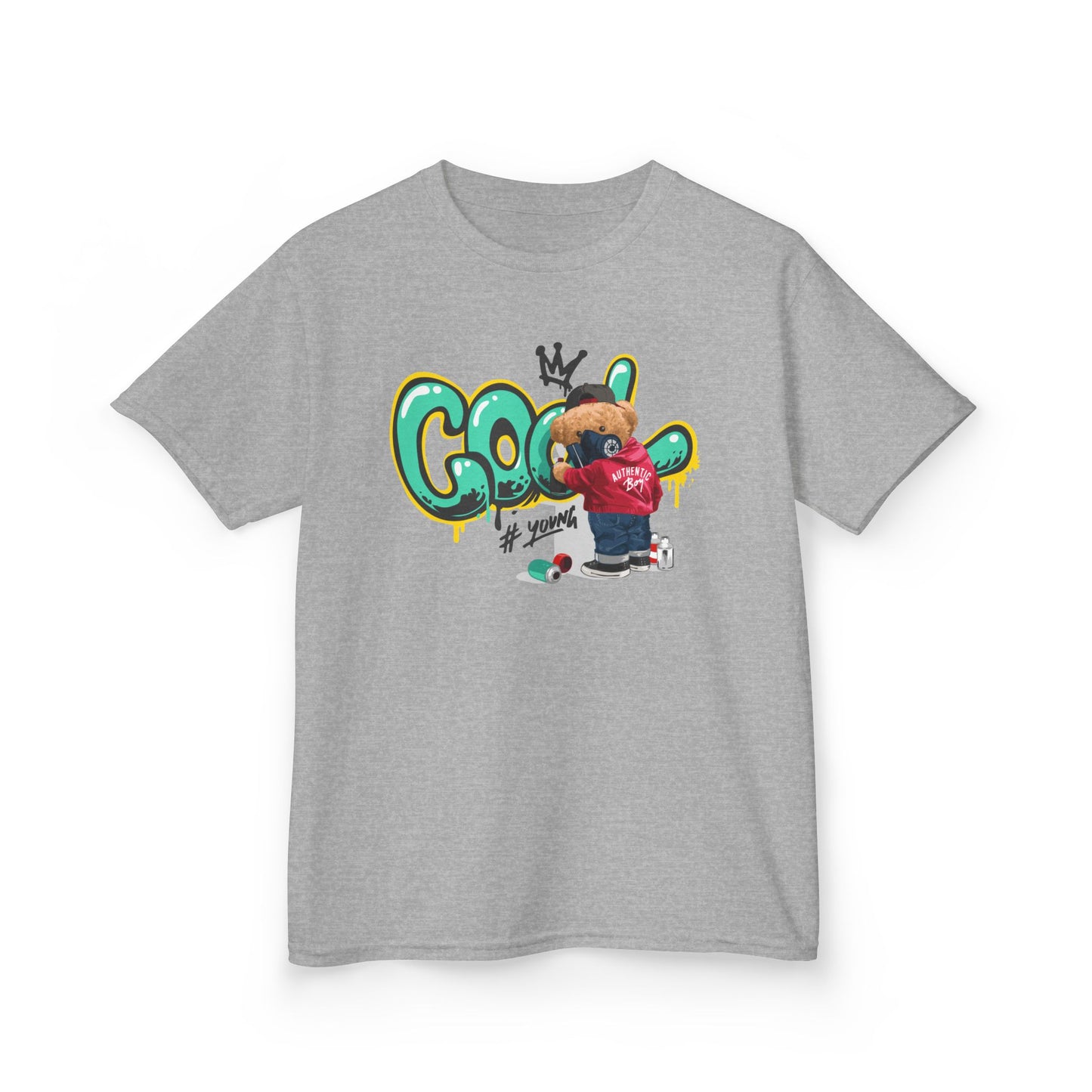 Cool Kids Heavy Cotton Tee, Fun T-Shirt for Children, Street Art Style Tee, Playful Graphic Shirt, Perfect for Birthdays and Everyday Wear Sport Grey