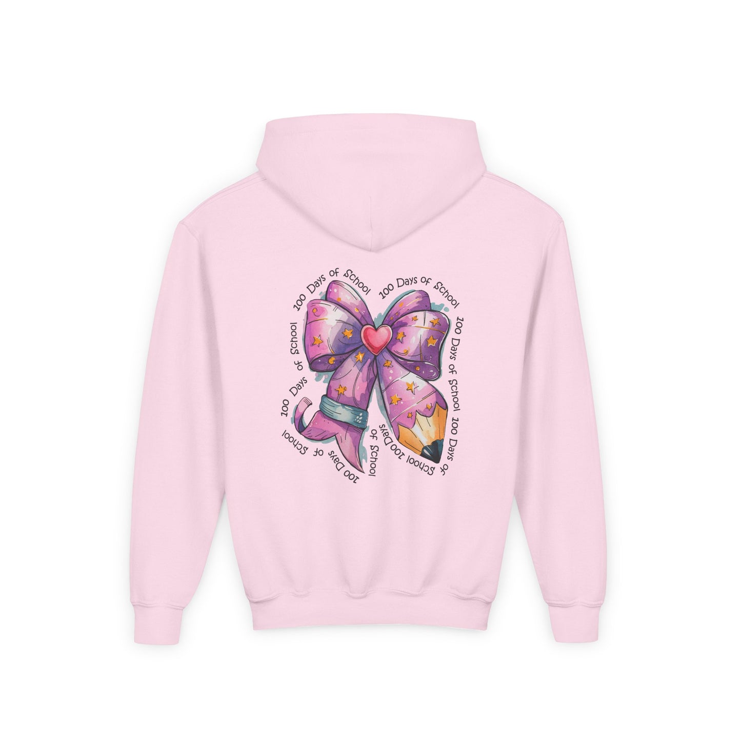 Heartfelt Bow Youth Hoodie - Cute Gift for Kids, Stylish Sweatshirt for Birthday, Back to School, Holiday, Everyday Wear Light Pink
