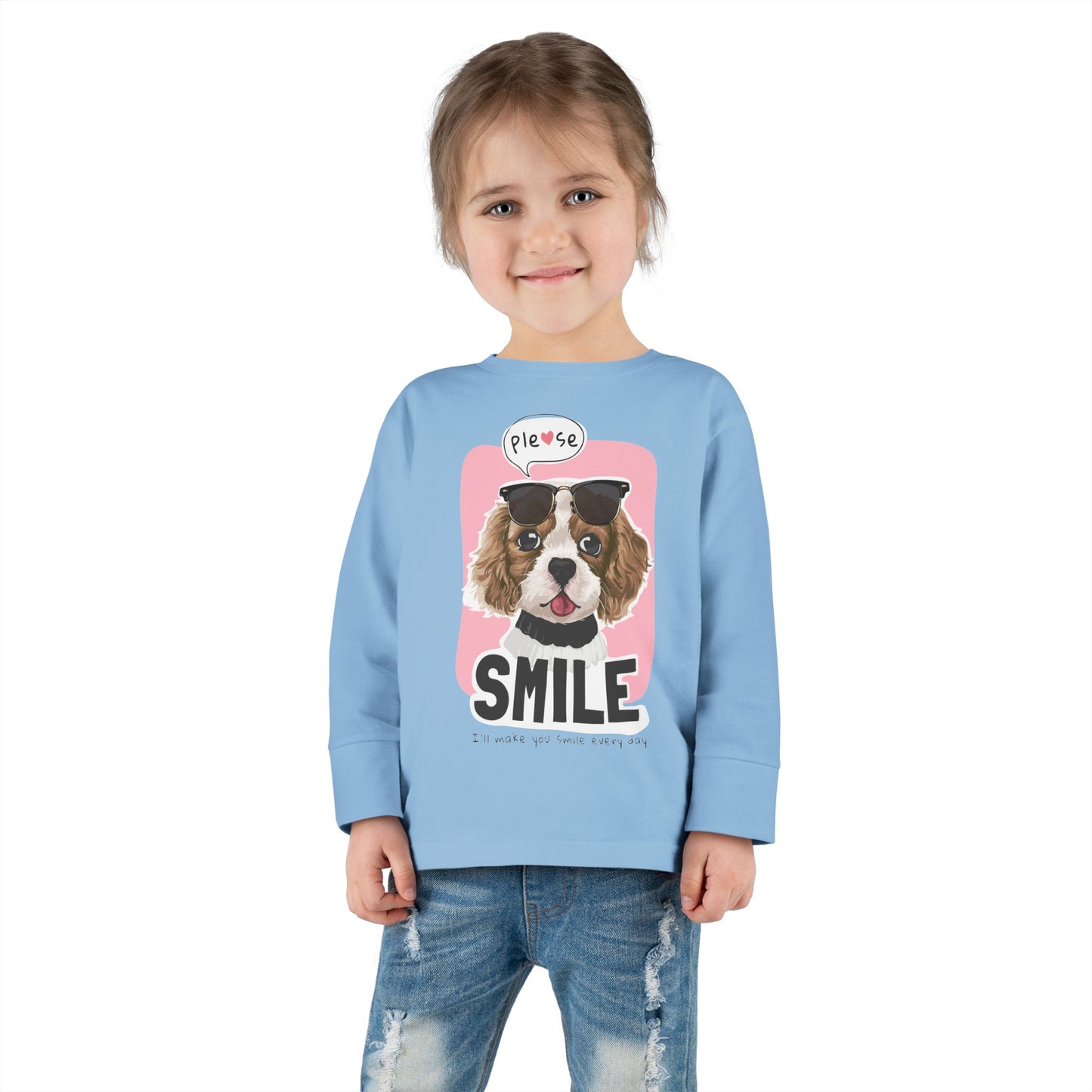 Toddler Long Sleeve Tee with Adorable Dog Design, Cute Kids Shirt, Birthday Gift, Pet Lovers Apparel, Everyday Wear