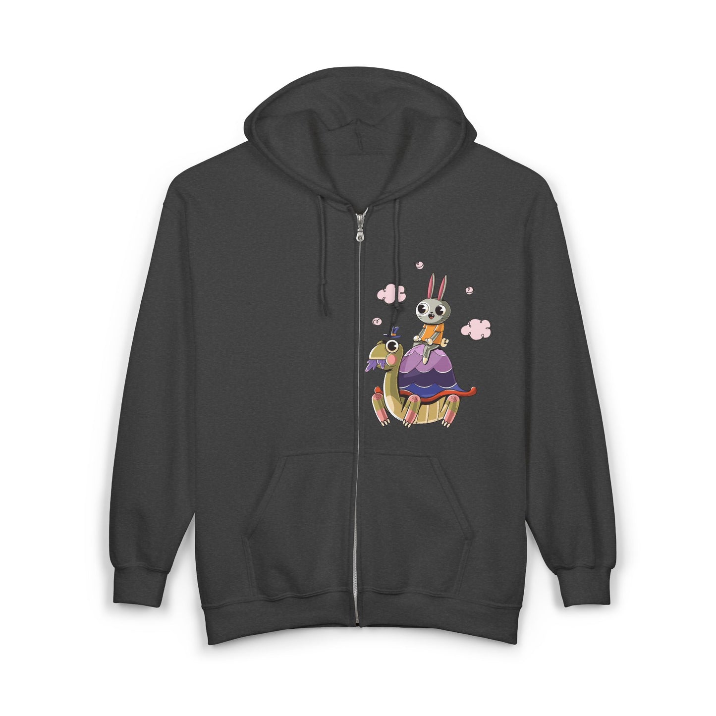 Whimsical Rabbit and Turtle Zip-Up Hoodie