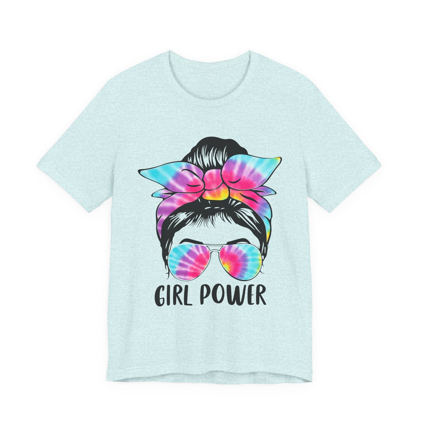 Girl Power Tie-Dye Tee, Unisex Short Sleeve Shirt, Feminist Apparel, Gift for Her, Casual Everyday Wear, Birthday Present Heather Prism Ice Blue