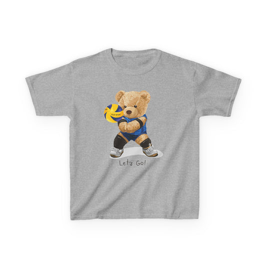 Kids Volleyball Bear Tee | Cute Animal T-Shirt, Sports Apparel, Gift for Kids, Birthday Present, Summer Outfit Sport Grey