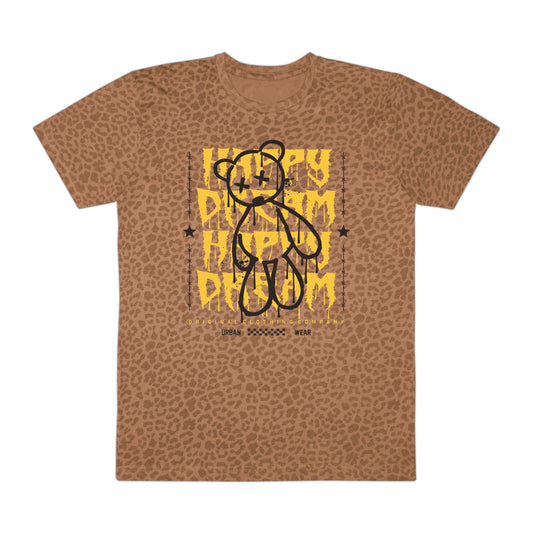 Men's Graphic Tee with Happy Dream Bear Design | Casual Wear, Street Style, Gift for Him, Birthday Present, Trendy Fashion Brown Leopard