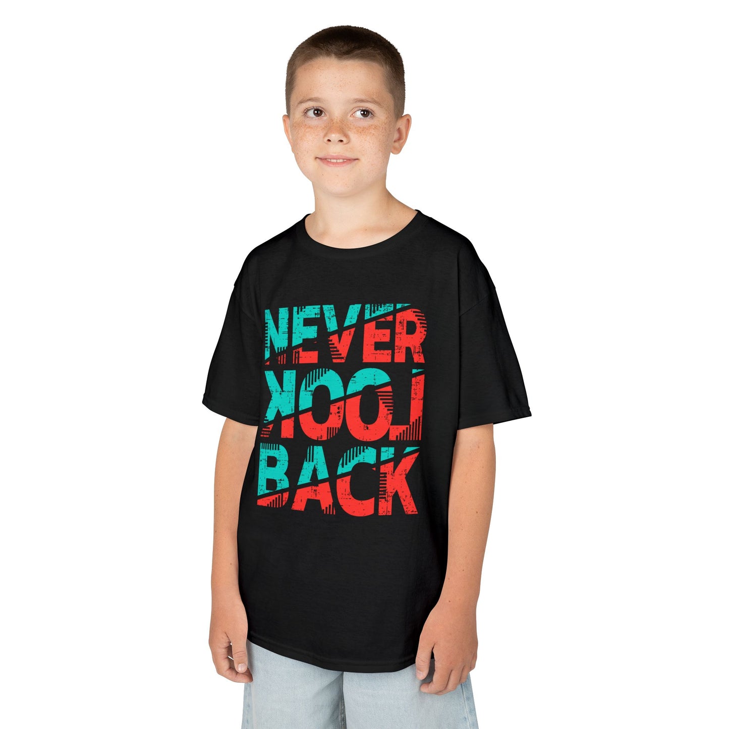 Never Look Back Kids Tee - Fun Graphic Tee, Youth Tee, Birthday Gift, Casual Wear, Motivational T-Shirt Black