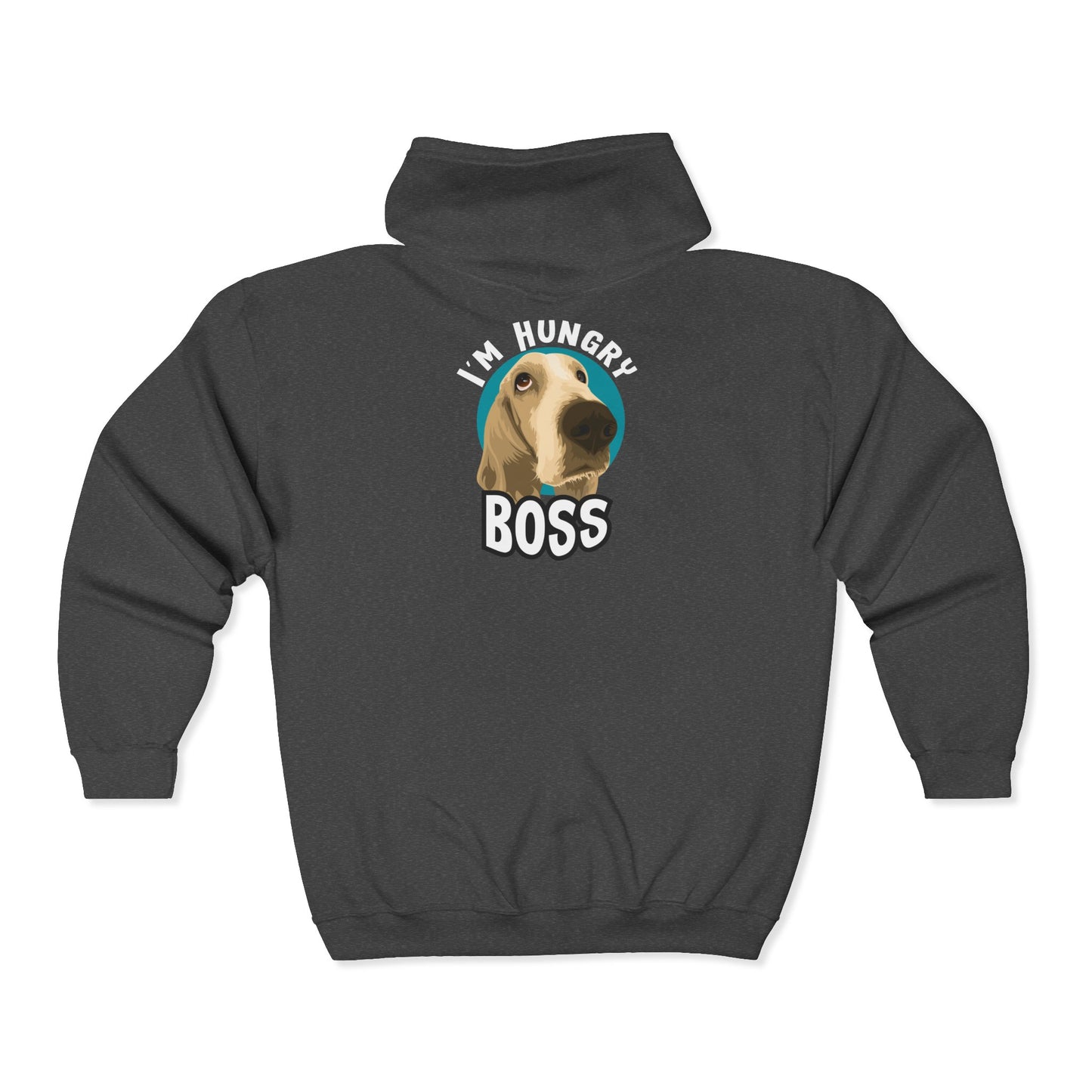 Hungry Boss Dog Hoodie, Funny Pet Lover Gift, Unisex Zip-Up Sweatshirt, Cute Animal Apparel, Ideal for Dog Owners, Cozy Layering