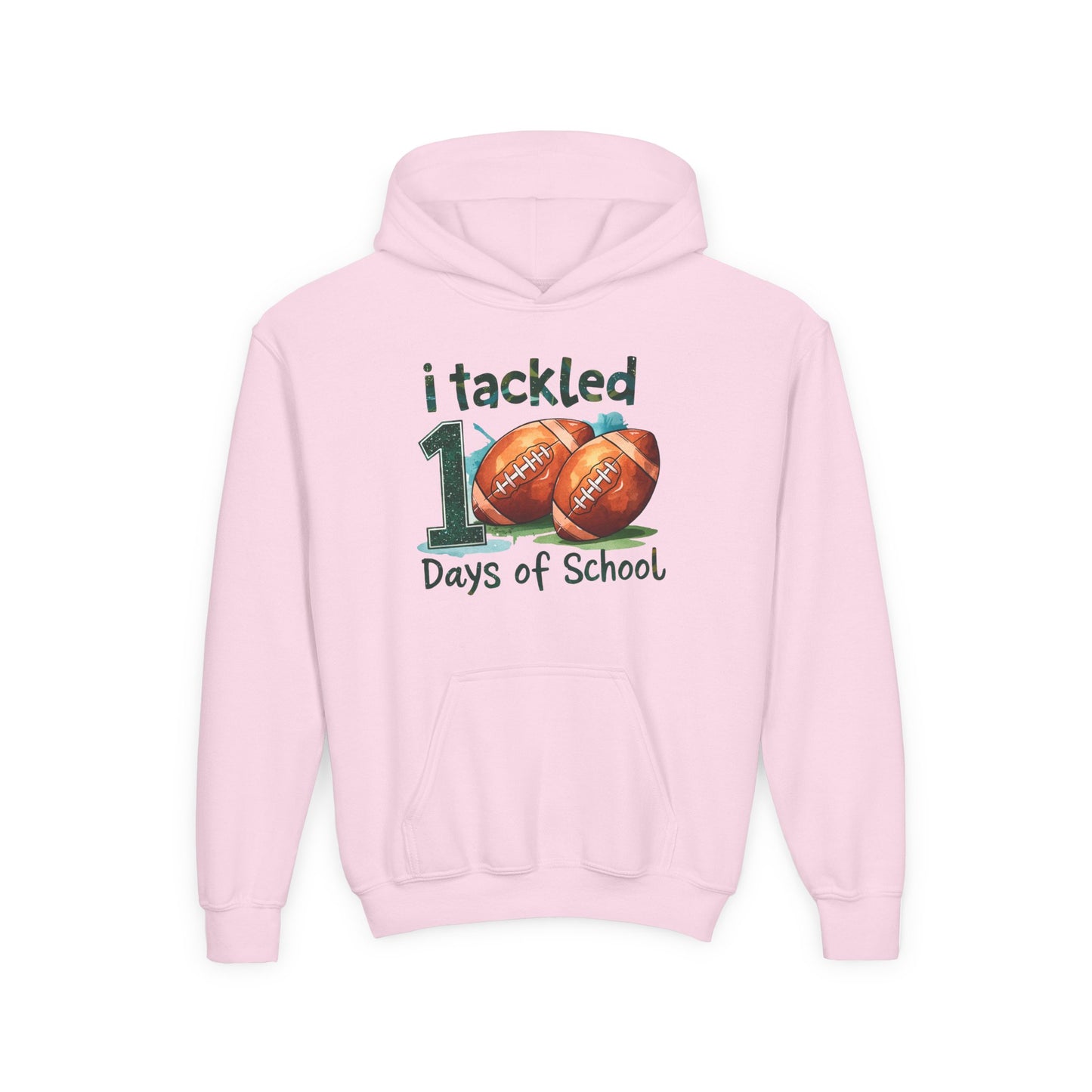 Youth Football Event Hoodie, 100 Days of School Sweatshirt, Back to School Gift, Student Motivation, Sports Lover Apparel Light Pink