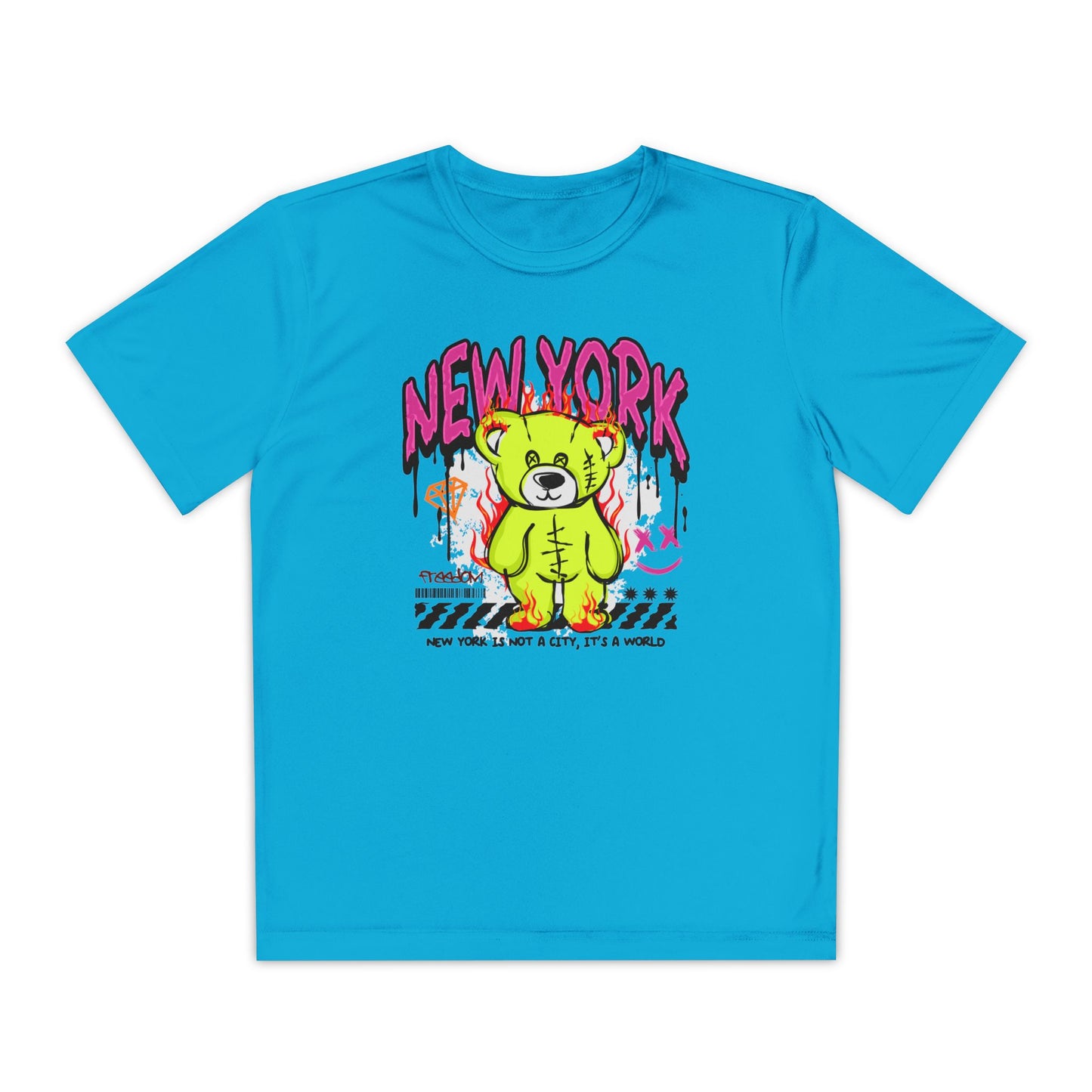 Youth Graphic Tee, Cool Youth T-Shirt, Trendy Urban Shirt, Vibrant Streetwear, Gift for Kids, New York Style Apparel Atomic Blue