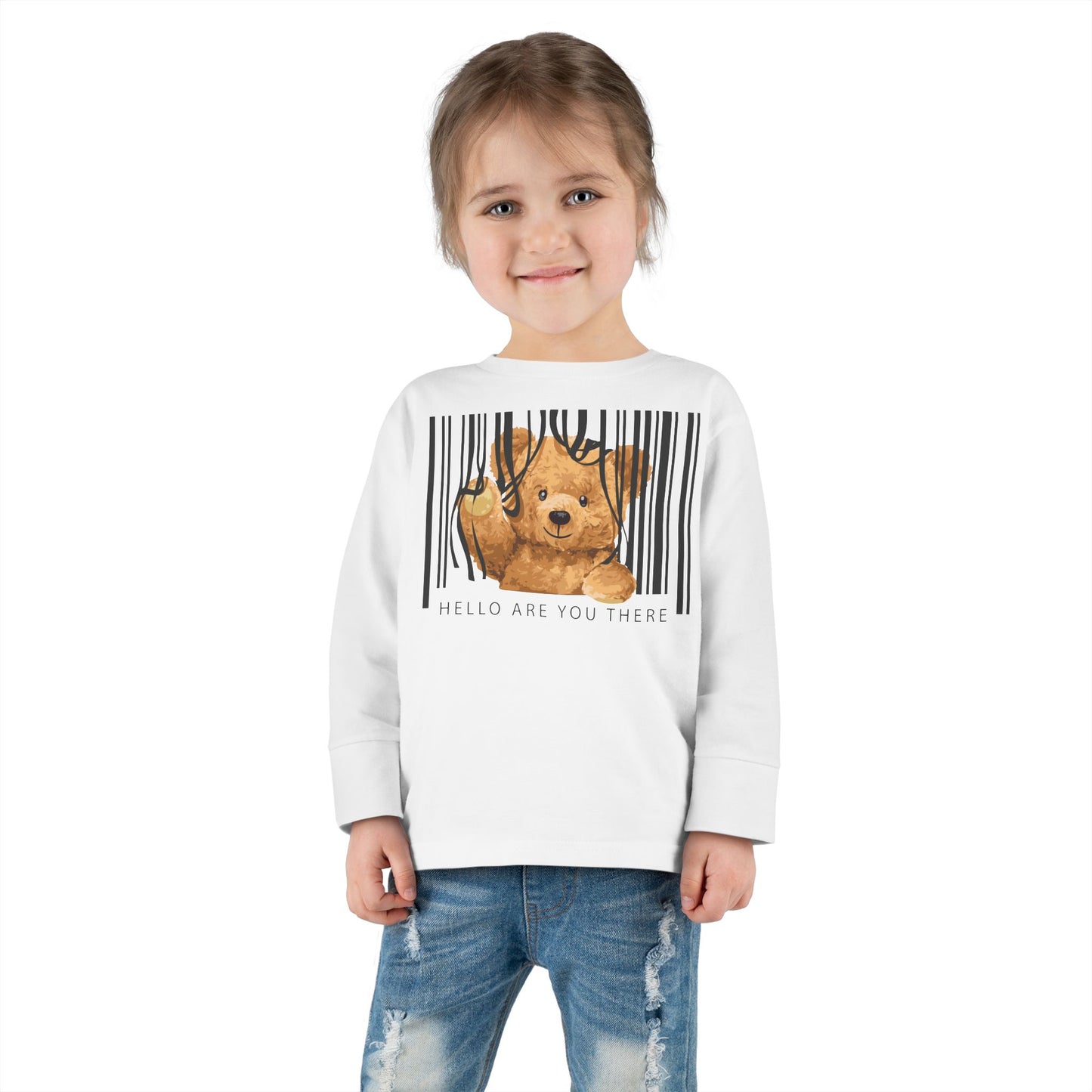 Adorable Toddler Long Sleeve Tee with Barcoded Puppy Design, Cute Kids' Casual Wear, Baby Shower Gift, Birthday Gift, Everyday Use